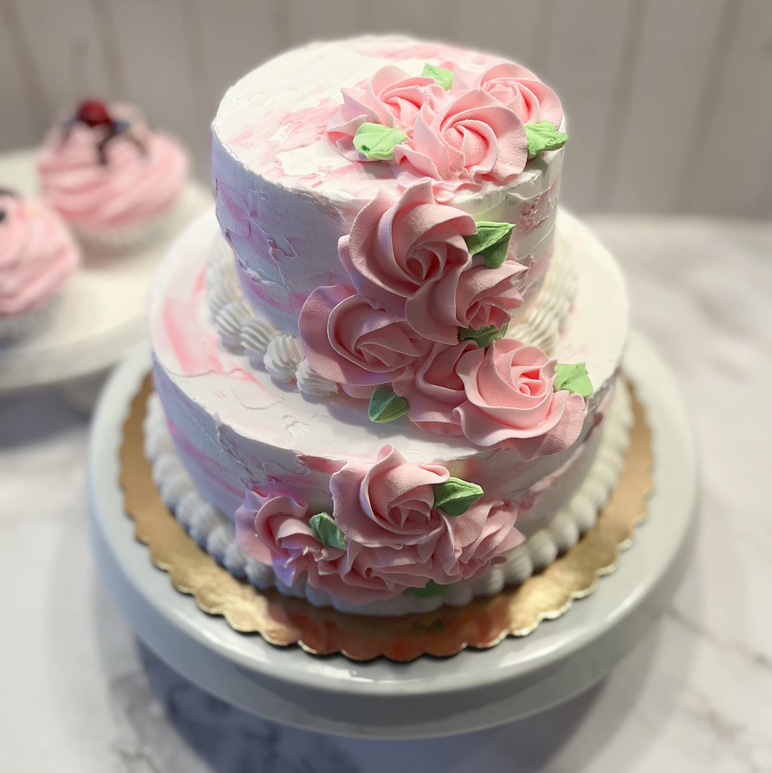 Pink and white Dezicakes fake cake decorative prop