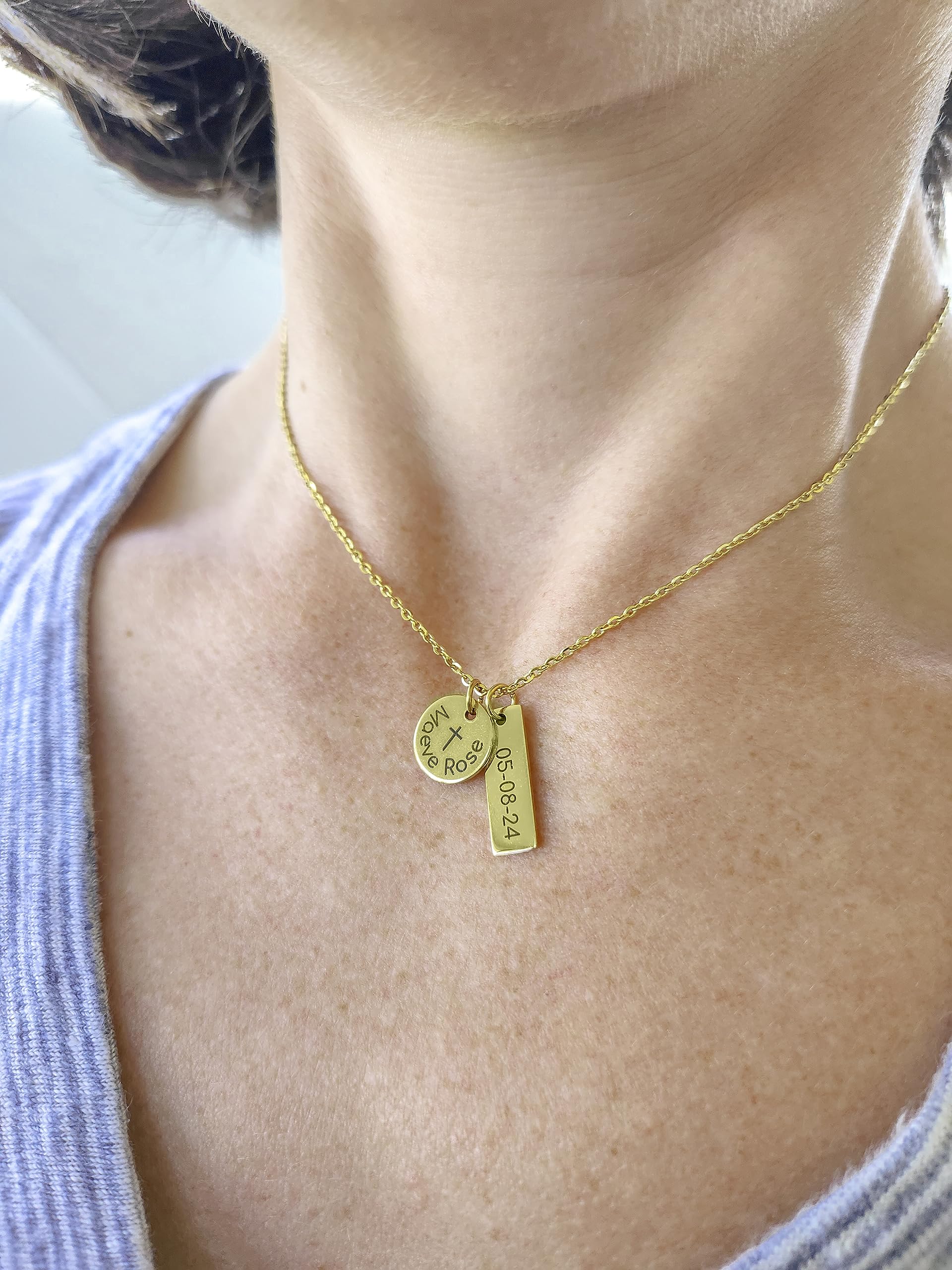 Engraved cross pendant baptism necklace customizable with name and date