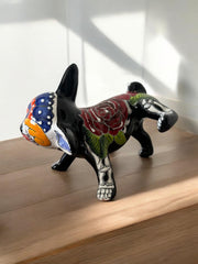 Handmade colorful Talavera Chihuahua statue for home decor