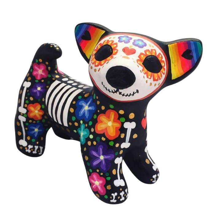 Hand painted catrina dog with color flower eye accents