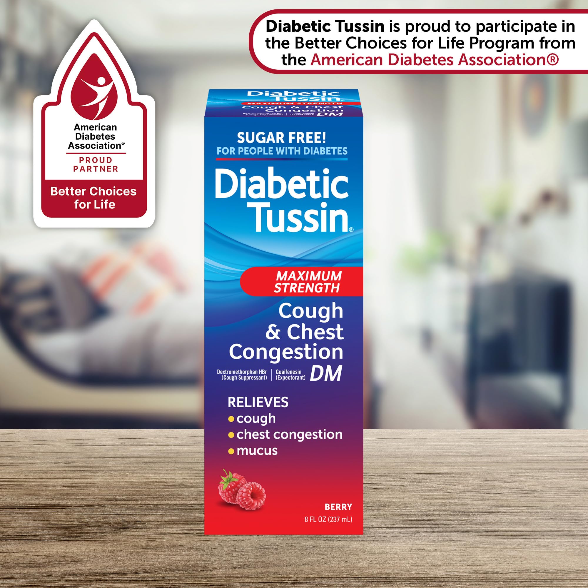 Sugar-free Berry flavor Diabetic Tussin DM bottle