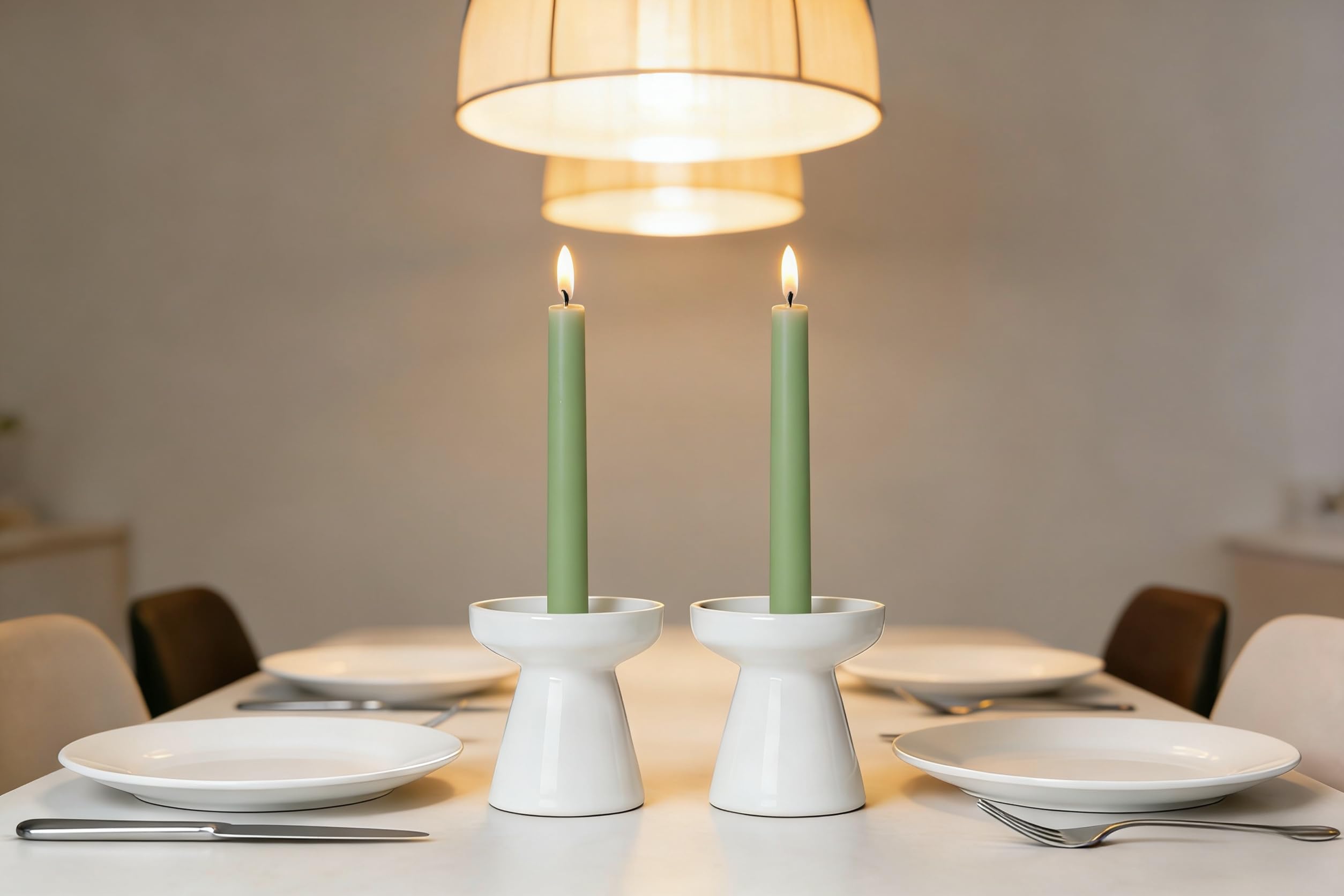 pack of 12 sage green taper candles in box