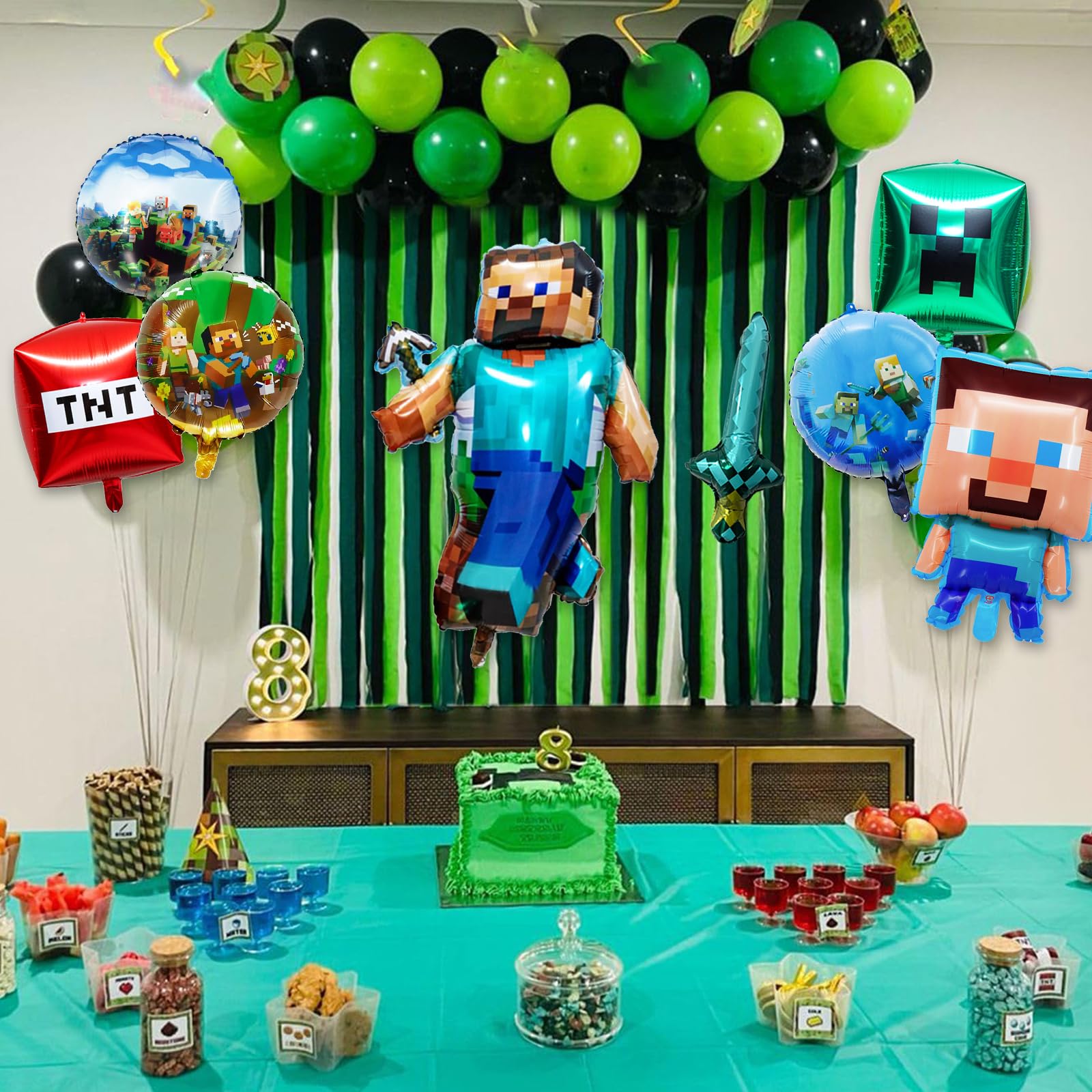 One diamond pixel sword balloon with straw and ribbon