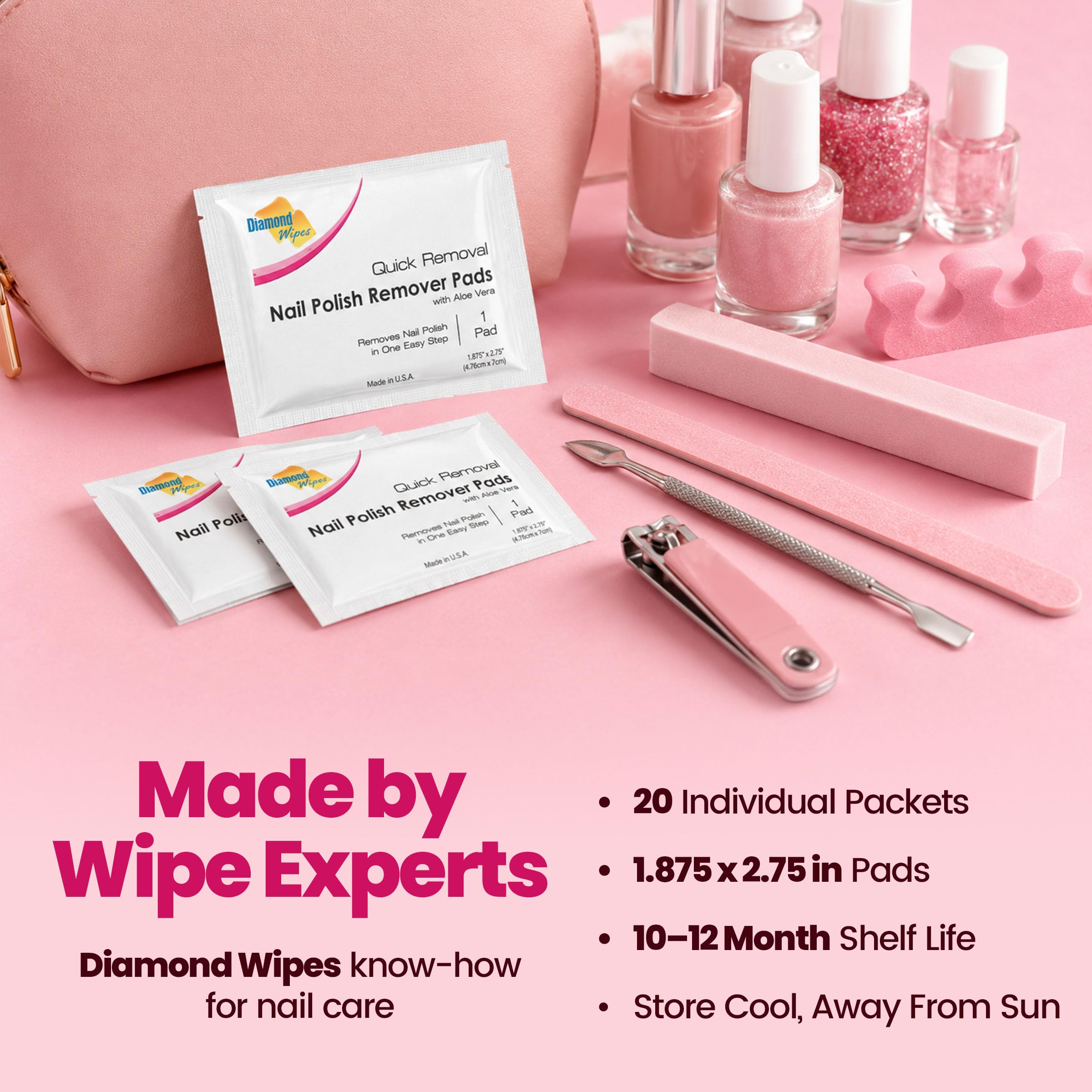 Compact travel packaging for nail care wipes