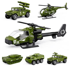 Six pack die cast military army vehicles set tank and helicopter