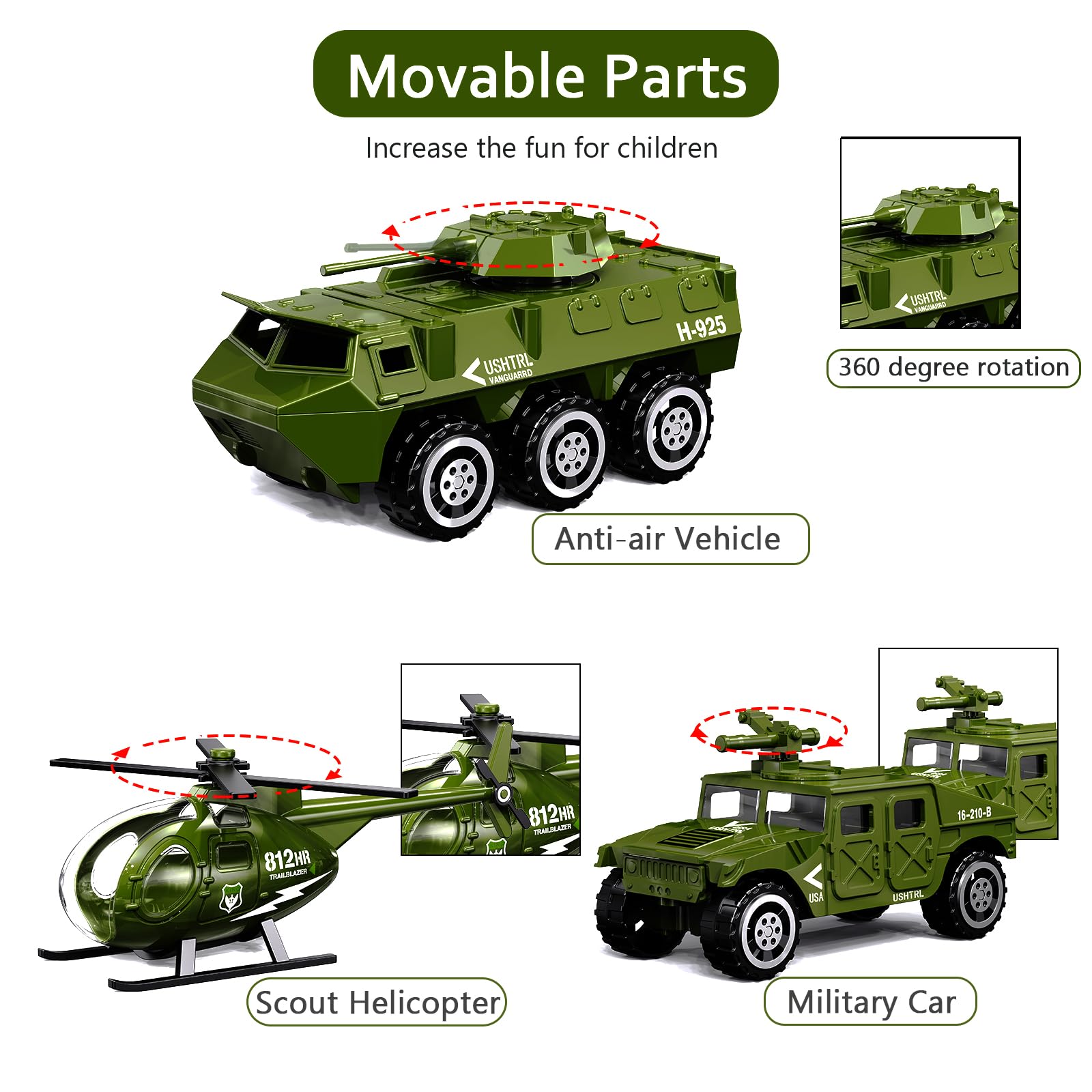 Scout helicopter included in six unit army playset