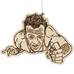 Diehard John in Air Duct Christmas Ornament 4x3 inches birch wood
