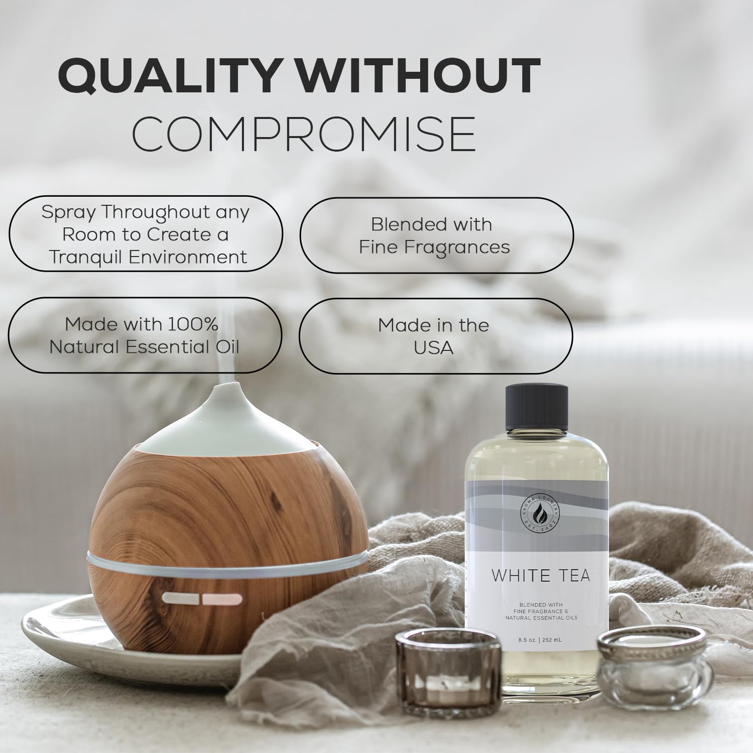 Diffuser refill oil for ultrasonic reed diffusers and room spray