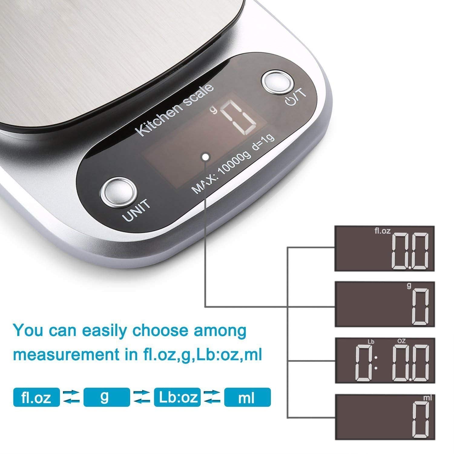 Digital kitchen scale with tare function for accurate weighing