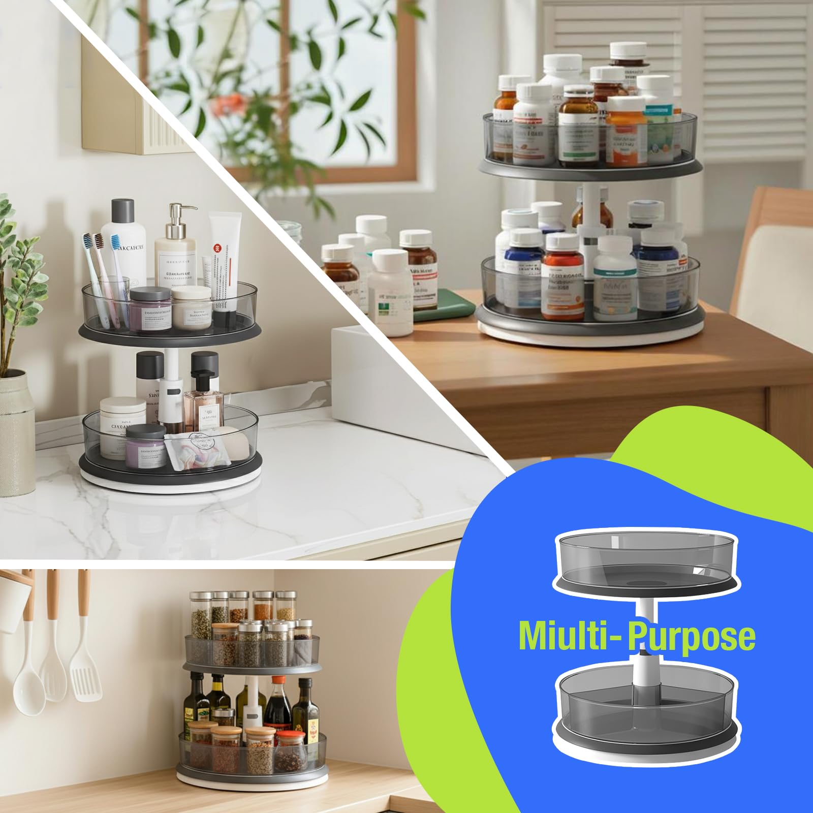 Kitchen pantry bottle storage using lazy susan