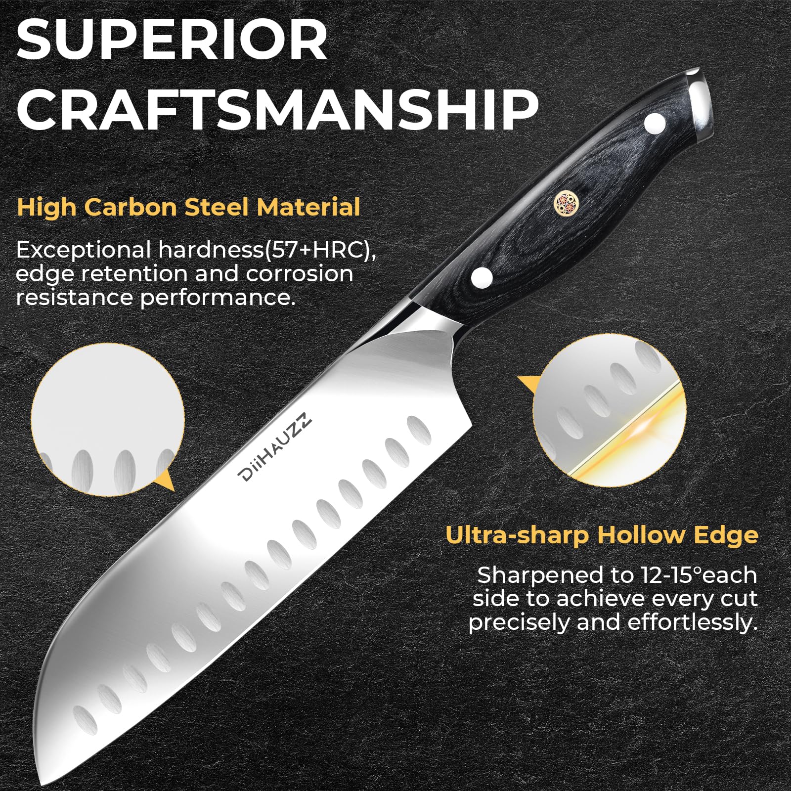 DiiHAUZZ Full tang triple riveted handle knife