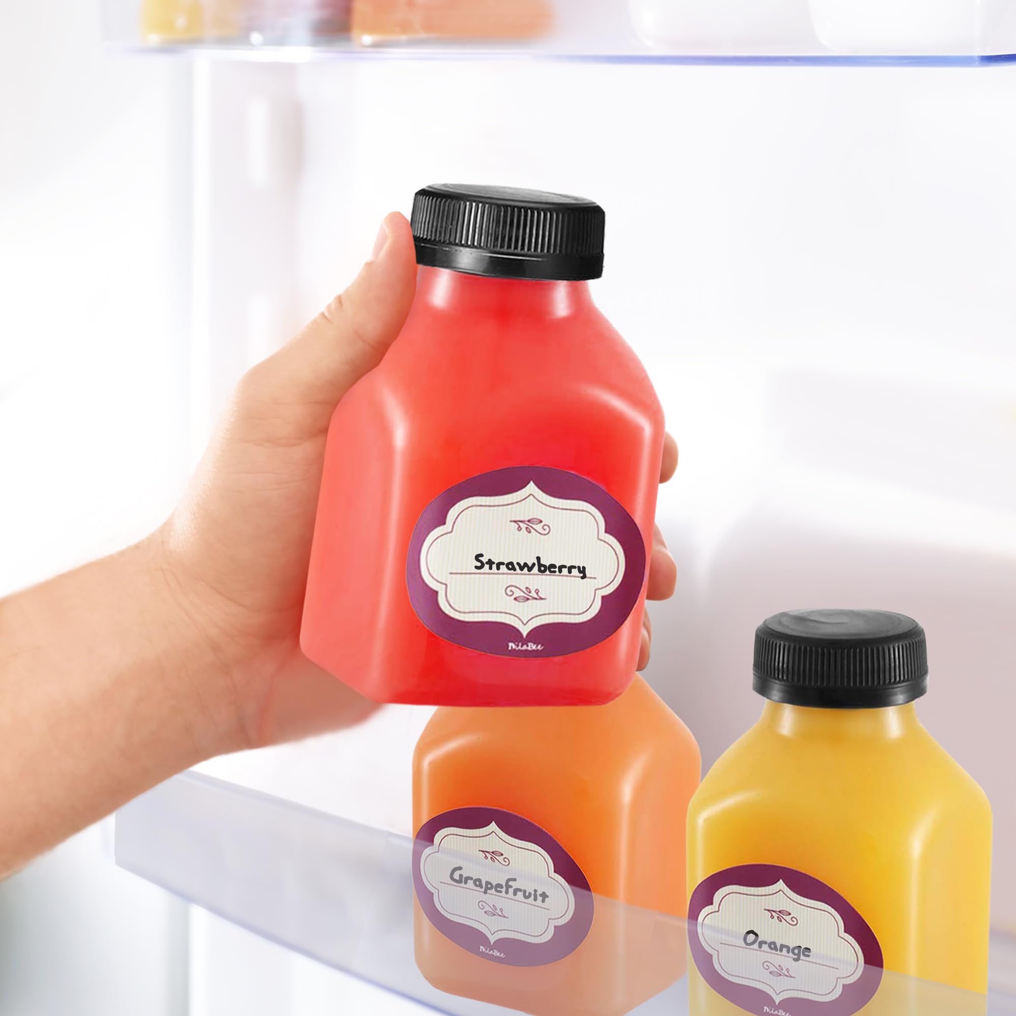 Labels on clear bottles for easy content identification