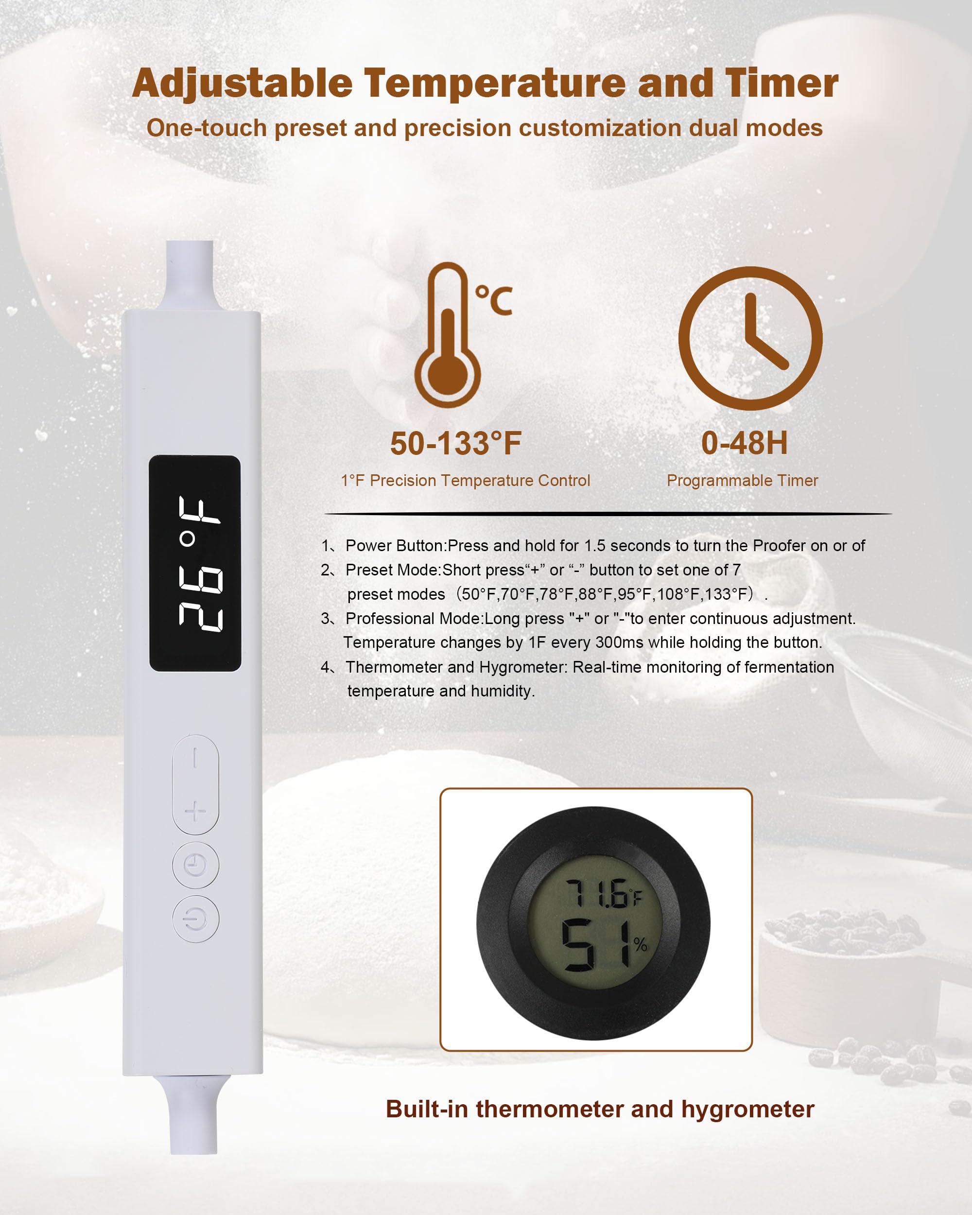 Hygrometer display on Diluculo bread proofing box