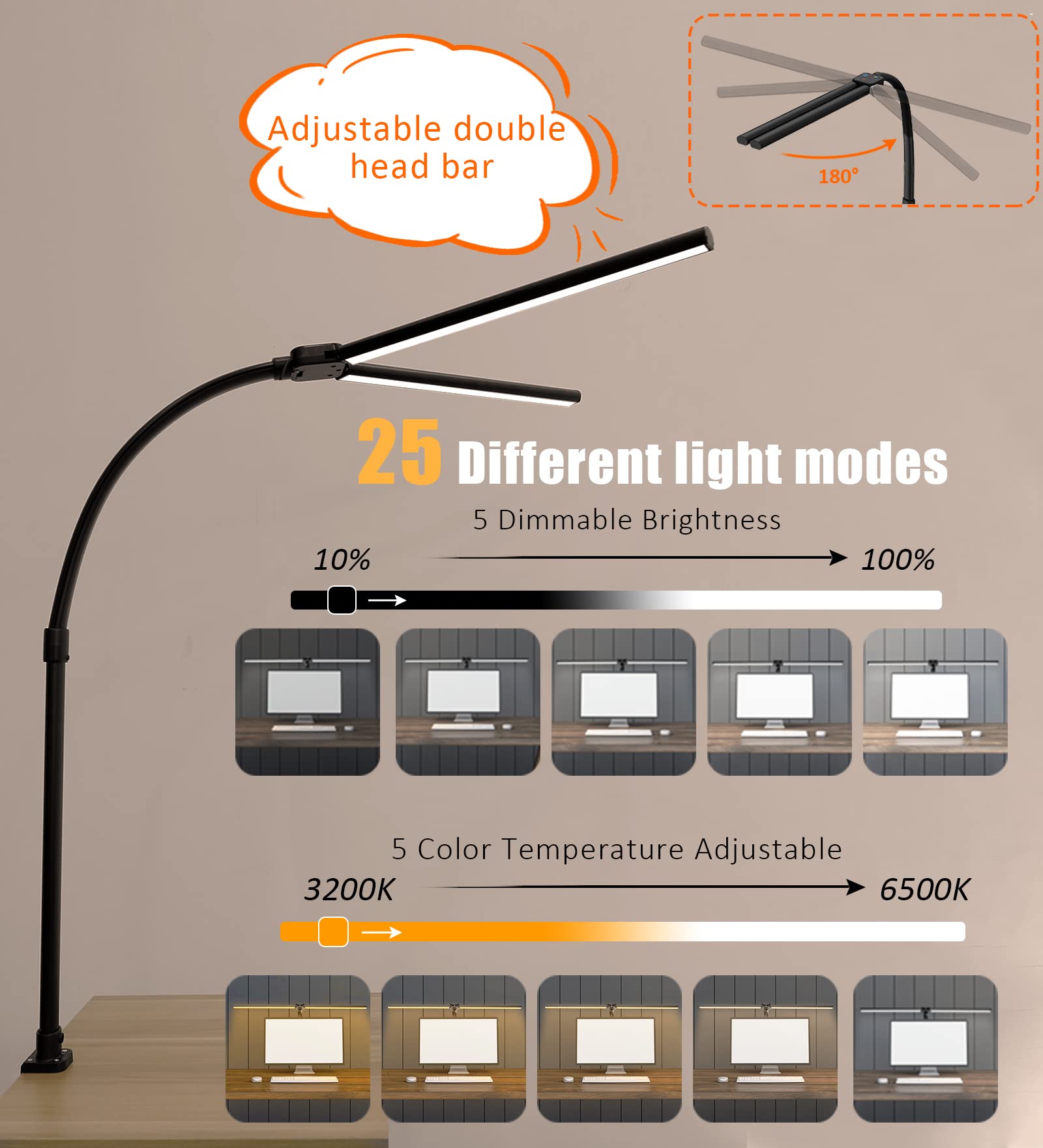Dimmable eye protection desk lamp with durable construction