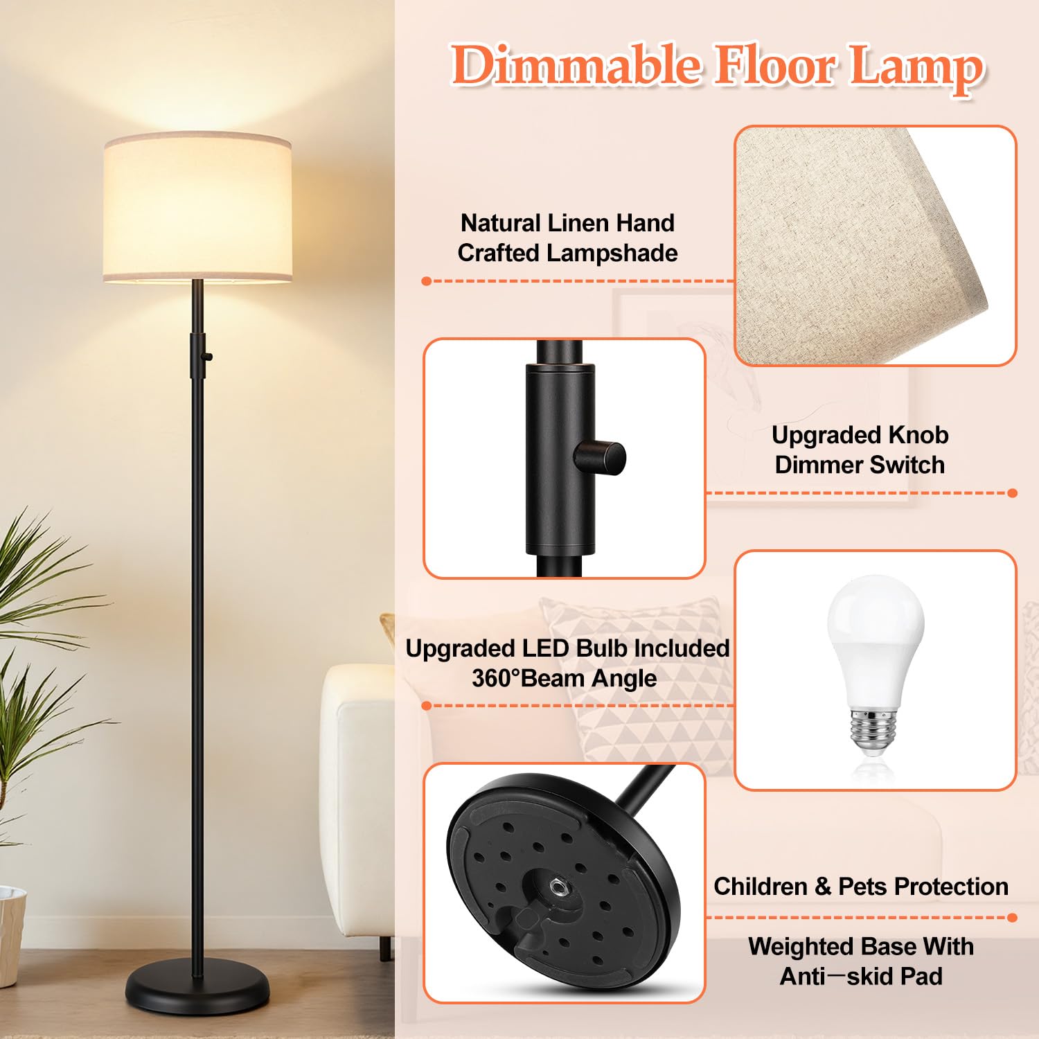 Modern floor lamp easy assembly with shade