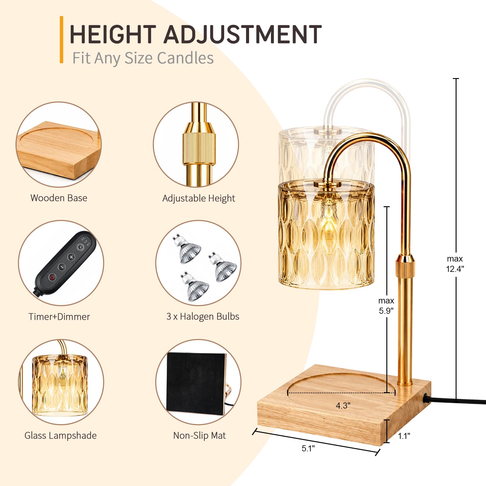 Candle Warmer Lamp timer function with 2 4 8 hour options