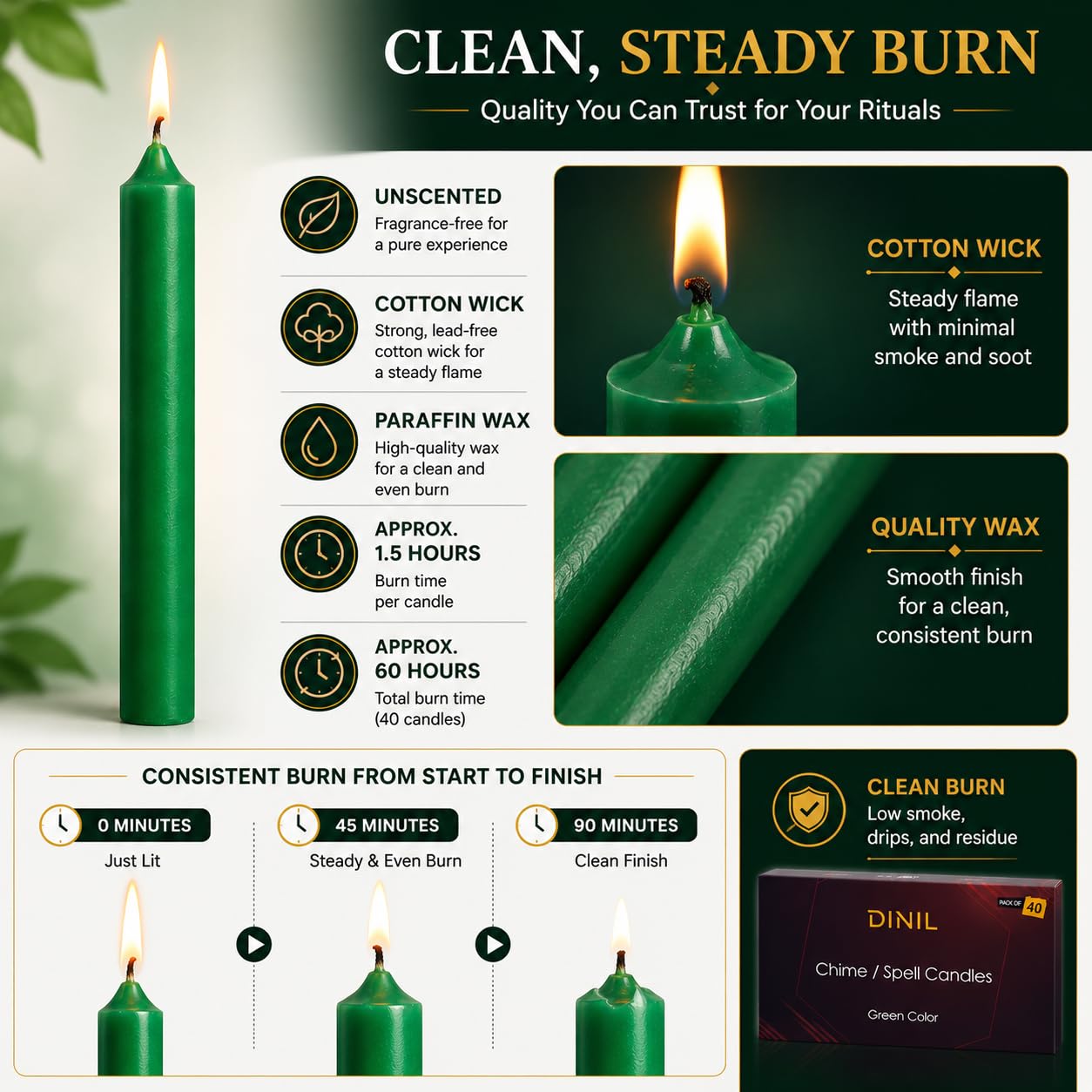 Dinil 4in green mini chime candles 40