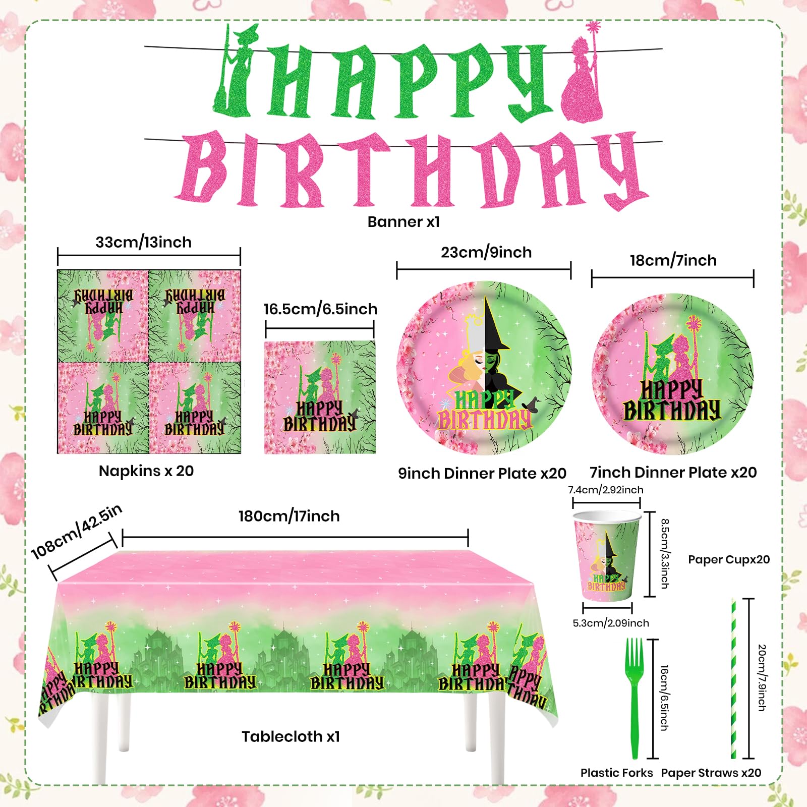 Pink and green Witch party plates 7inch and napkins image