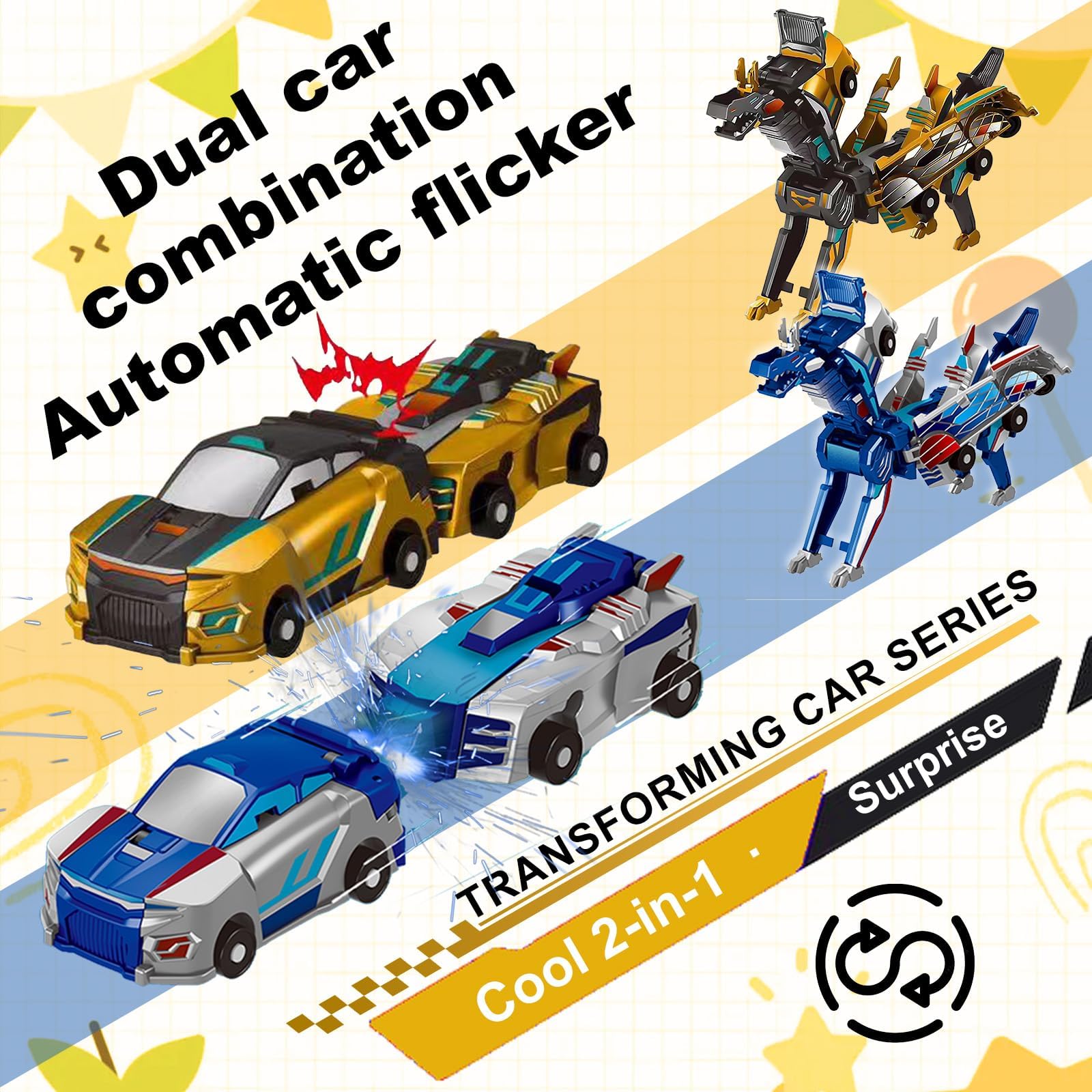 Dino transformation toy in gold blue color scheme