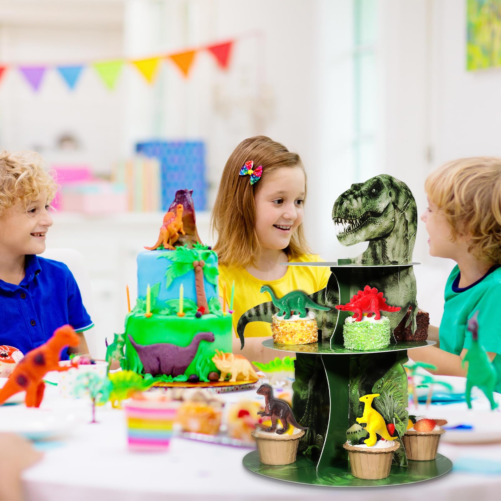 Easy tool-free assembly dinosaur cupcake stand