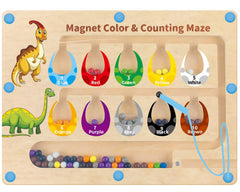 Dinosaur Toys magnetic color and number maze beads on acrylic surface
