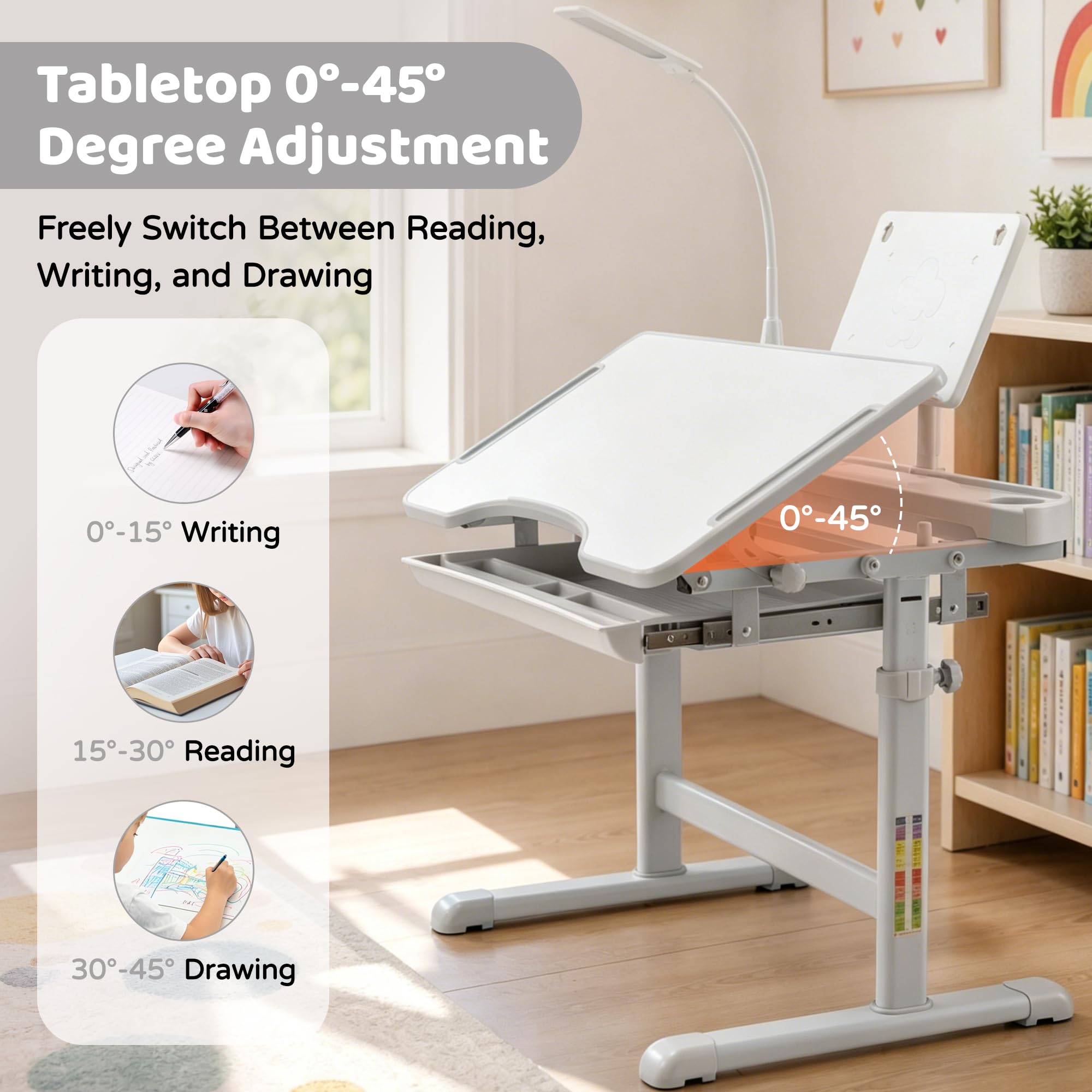 Ergonomic design Diroan kids desk alt text