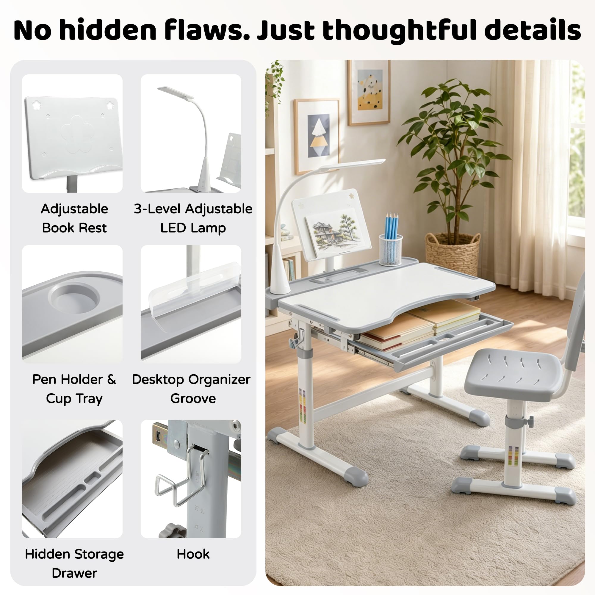 Diroan desk with built in drawer and adjustable bookstand