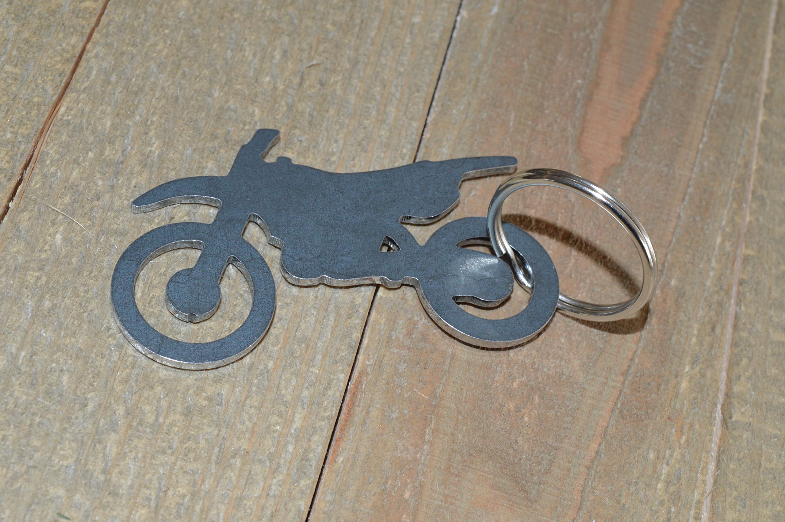 Dirt Bike Keychain smooth edges from tumbling rustic finish
