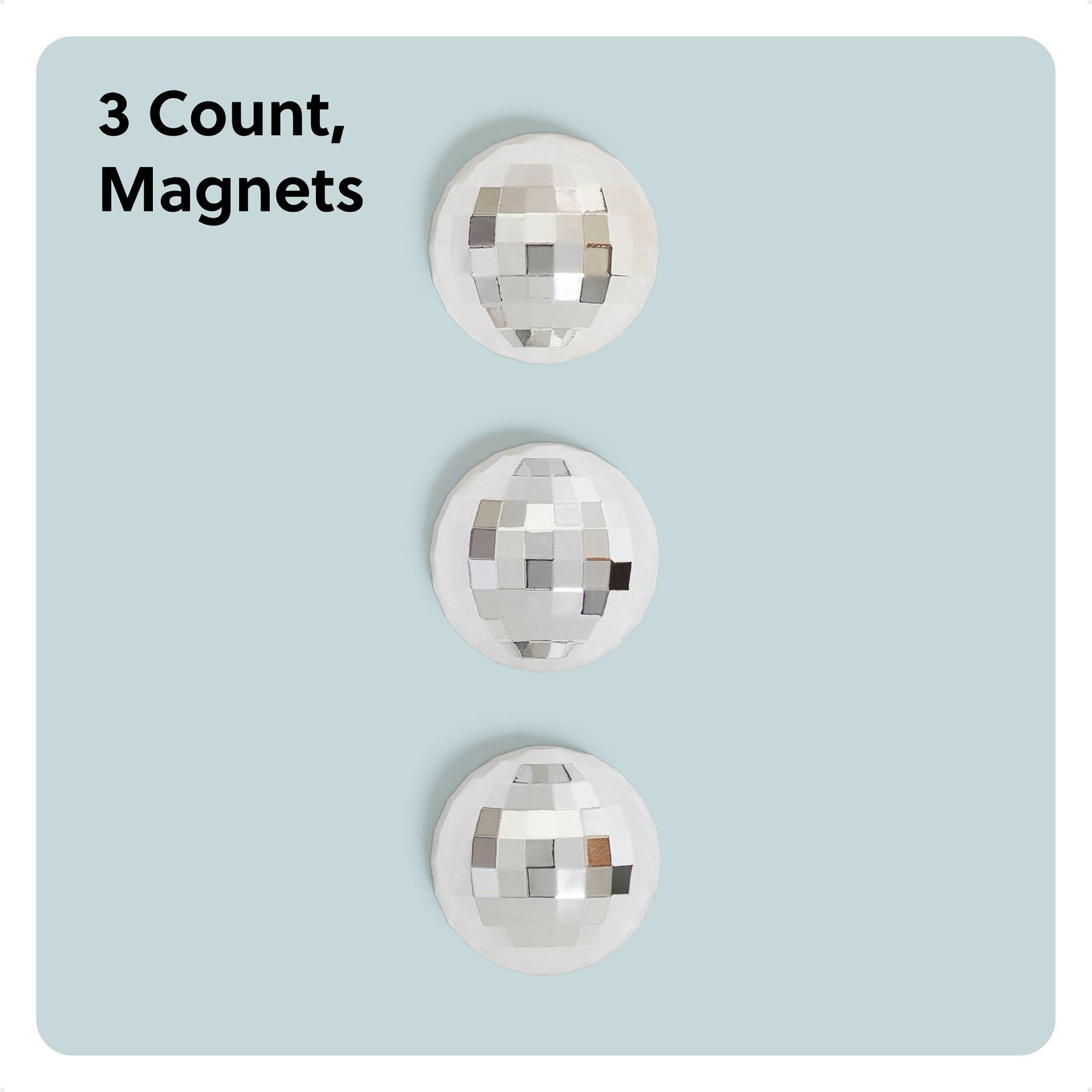 Disco Ball Locker Magnets set of 3 on a whiteboard