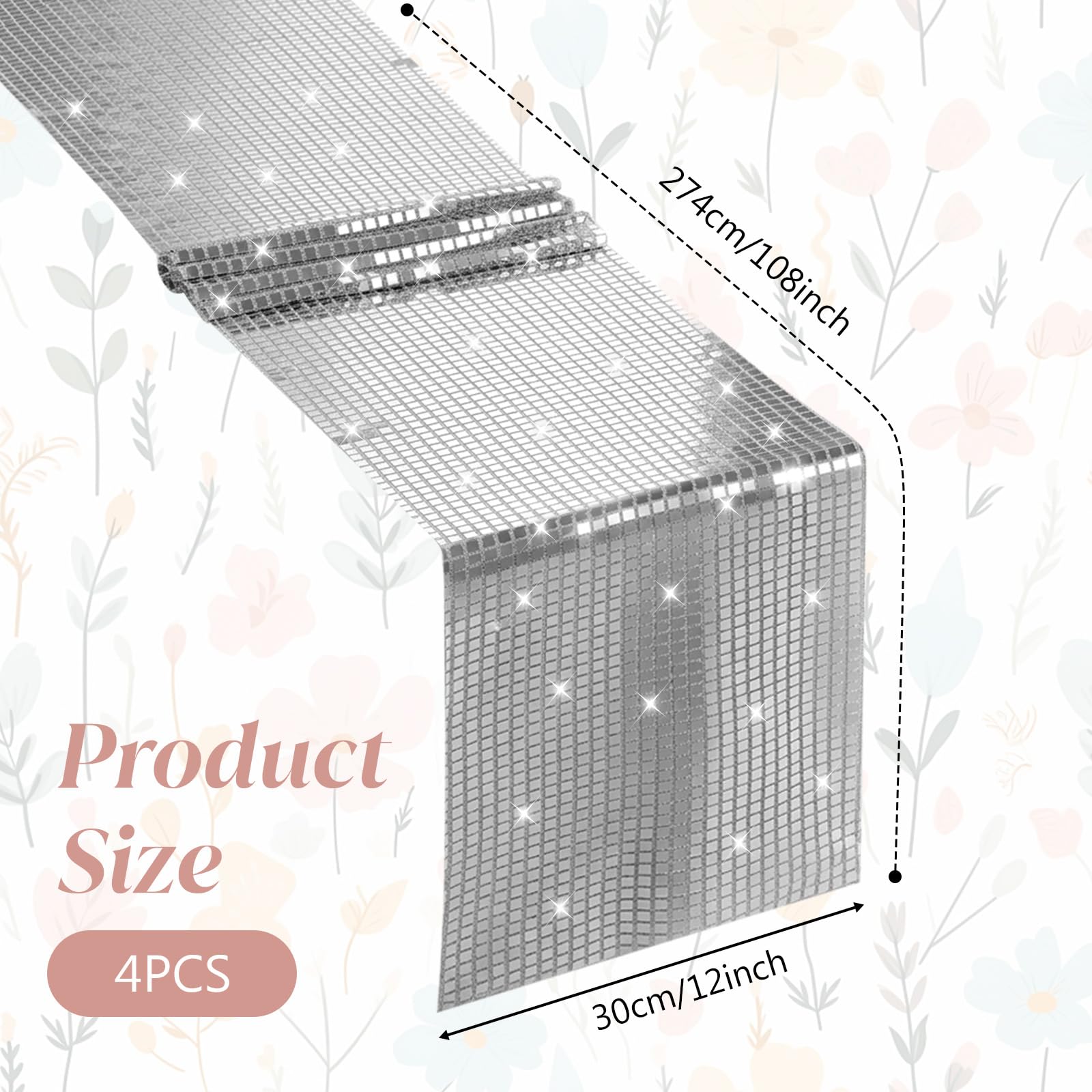 12x108 inch disco table runner silver for indoor use