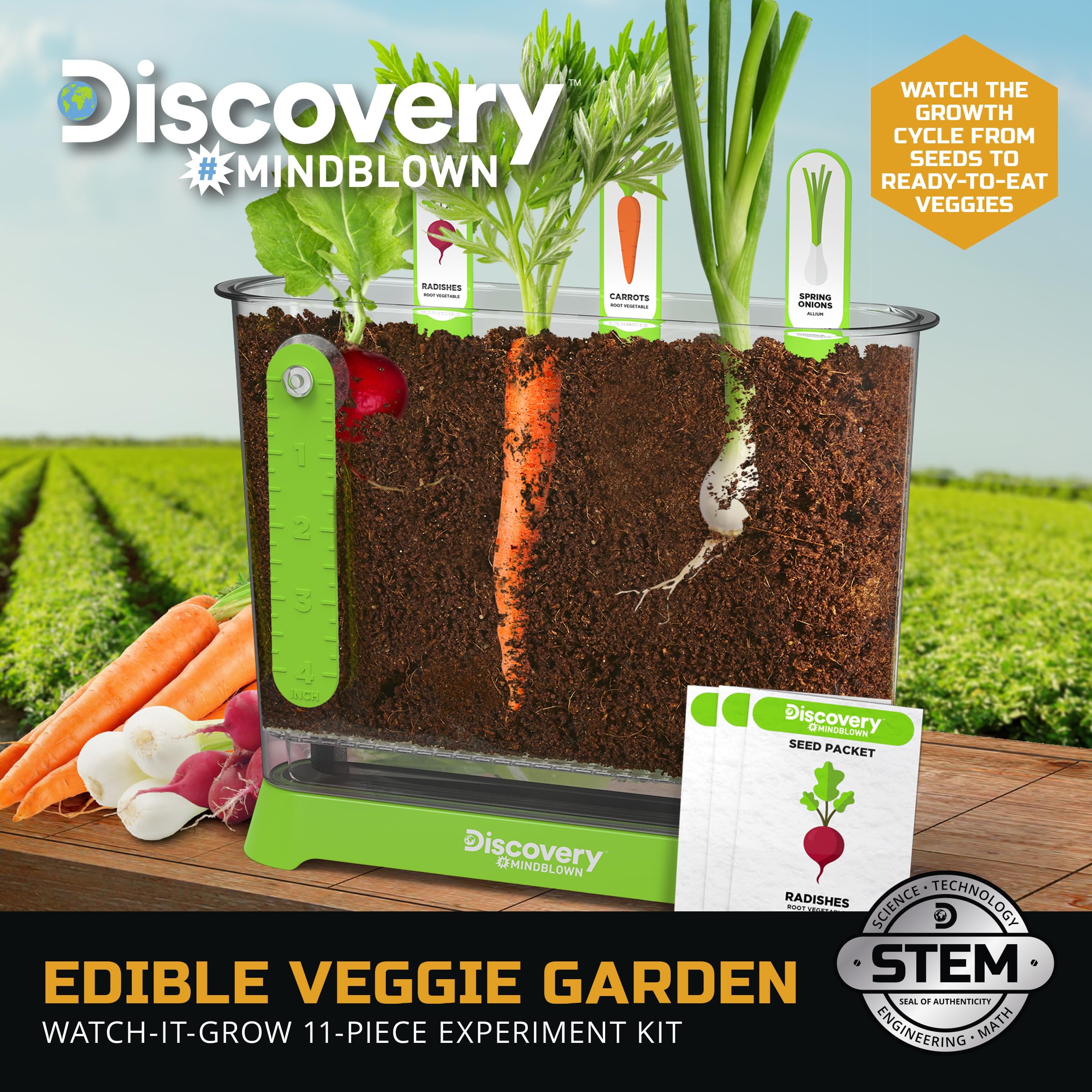 Seed packets radish carrot onion included in Discovery kit