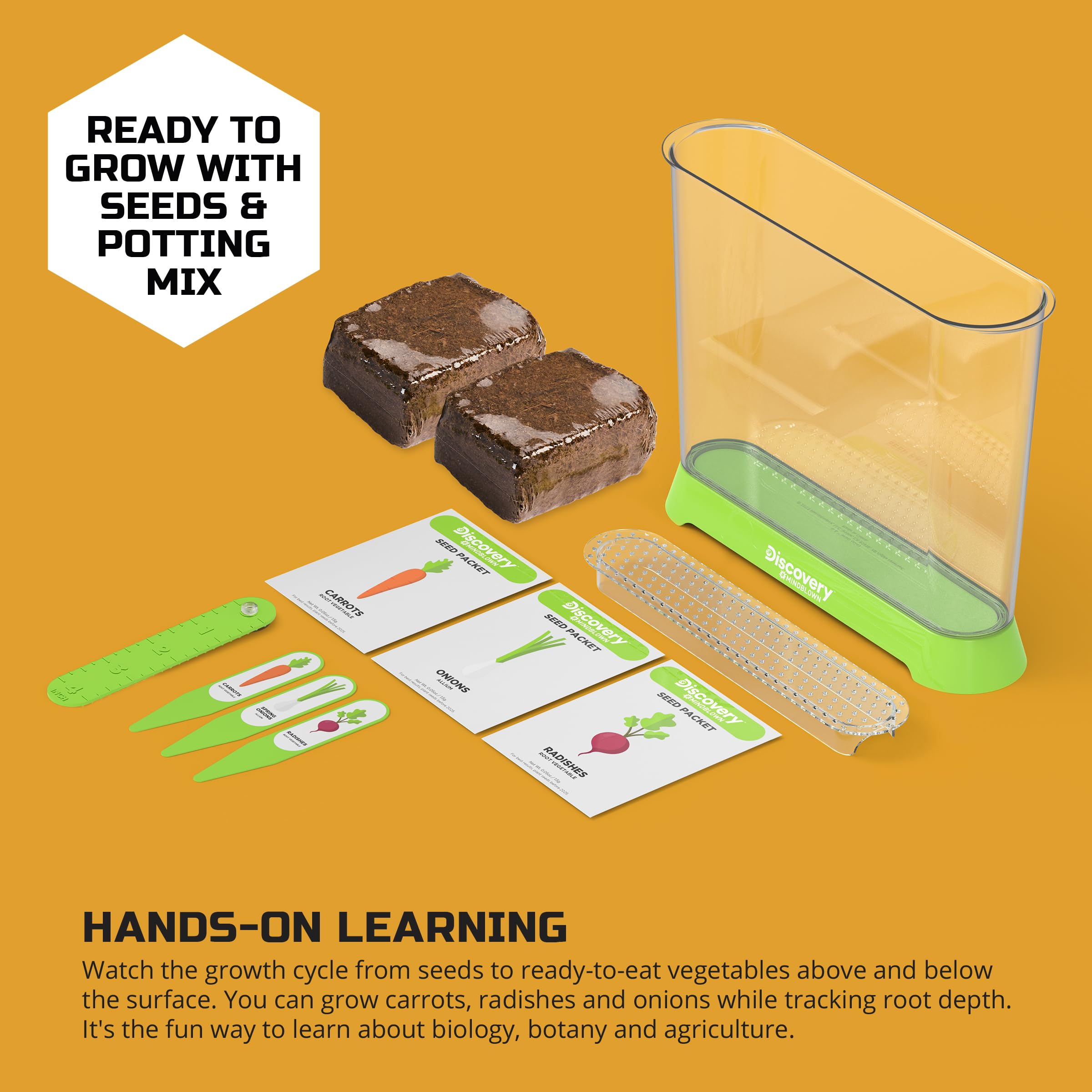 Root depth ruler included to track plant growth