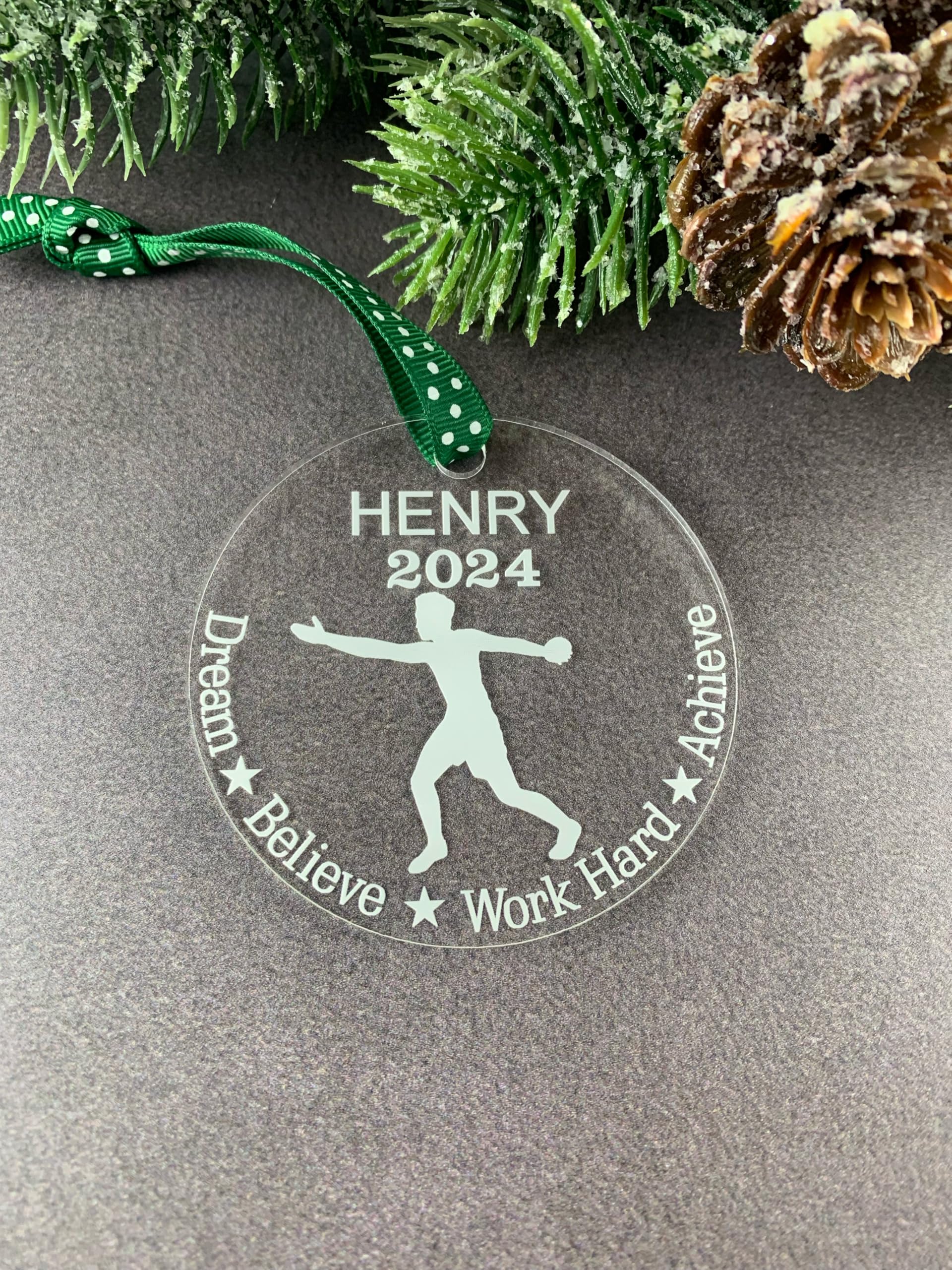 Discus ornament clear acrylic keepsake