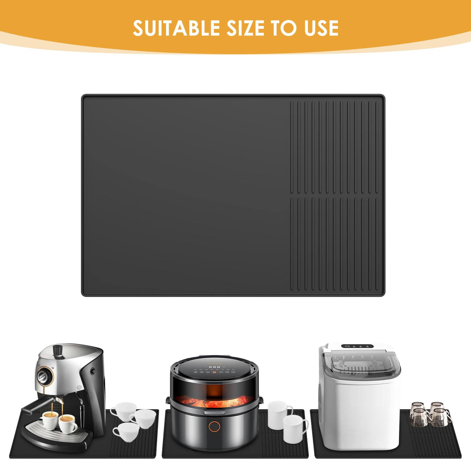 Black silicone mat for coffee maker and dish drying