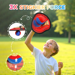 Two paddles and two sticky balls included for the DISHIO outdoor game