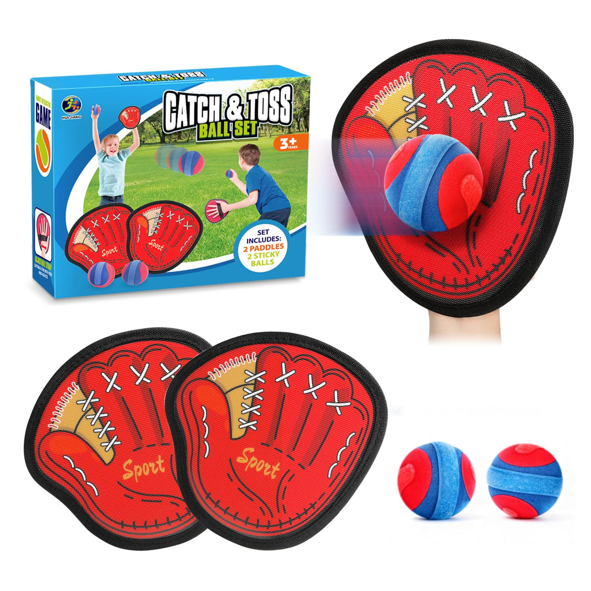 DISHIO toss and catch ball game outdoor with 2 paddles 2 sticky balls and storage bag