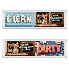 Dishwasher magnet with cartoon dog design and status indicator