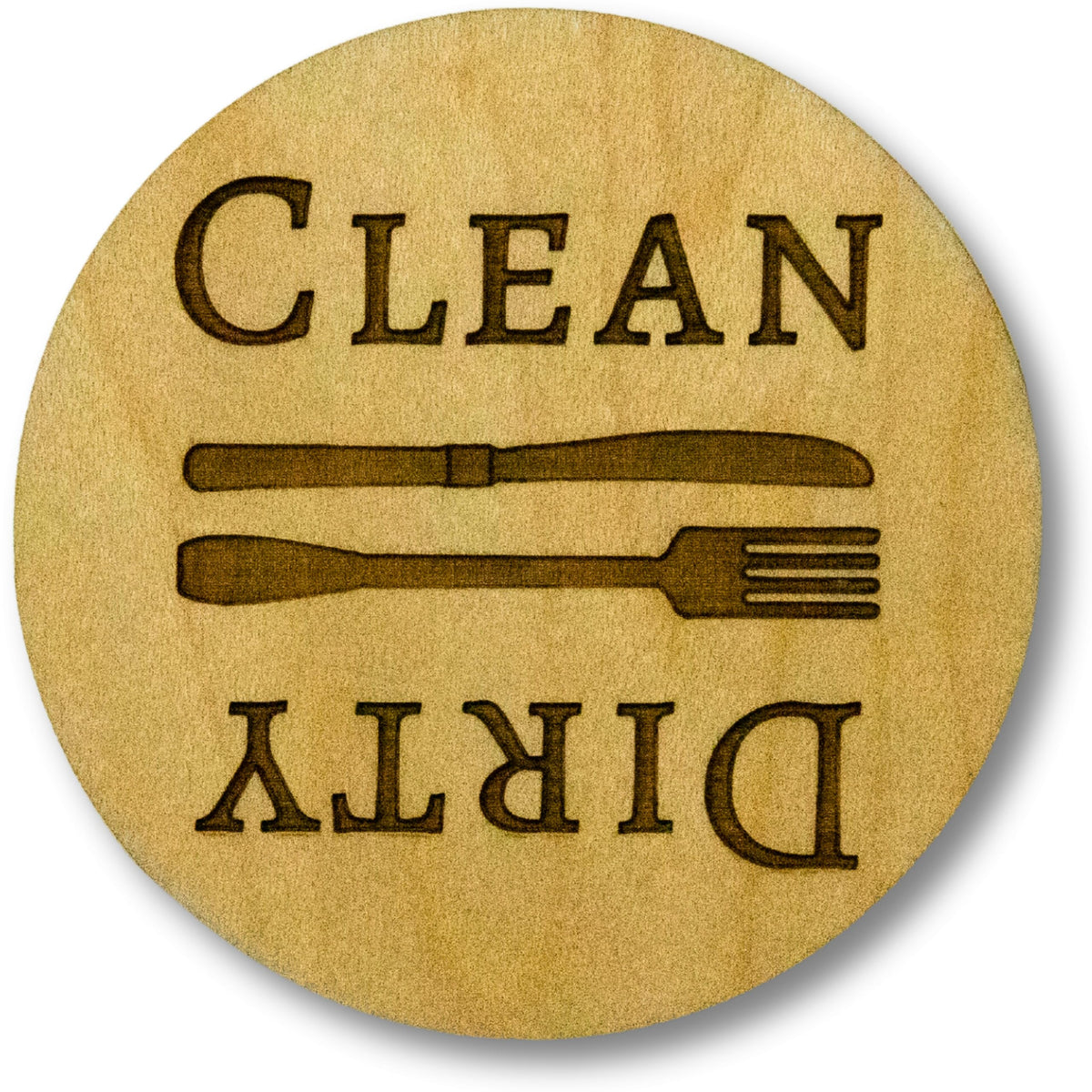 Dishwasher magnet clean dirty sign on maple wood