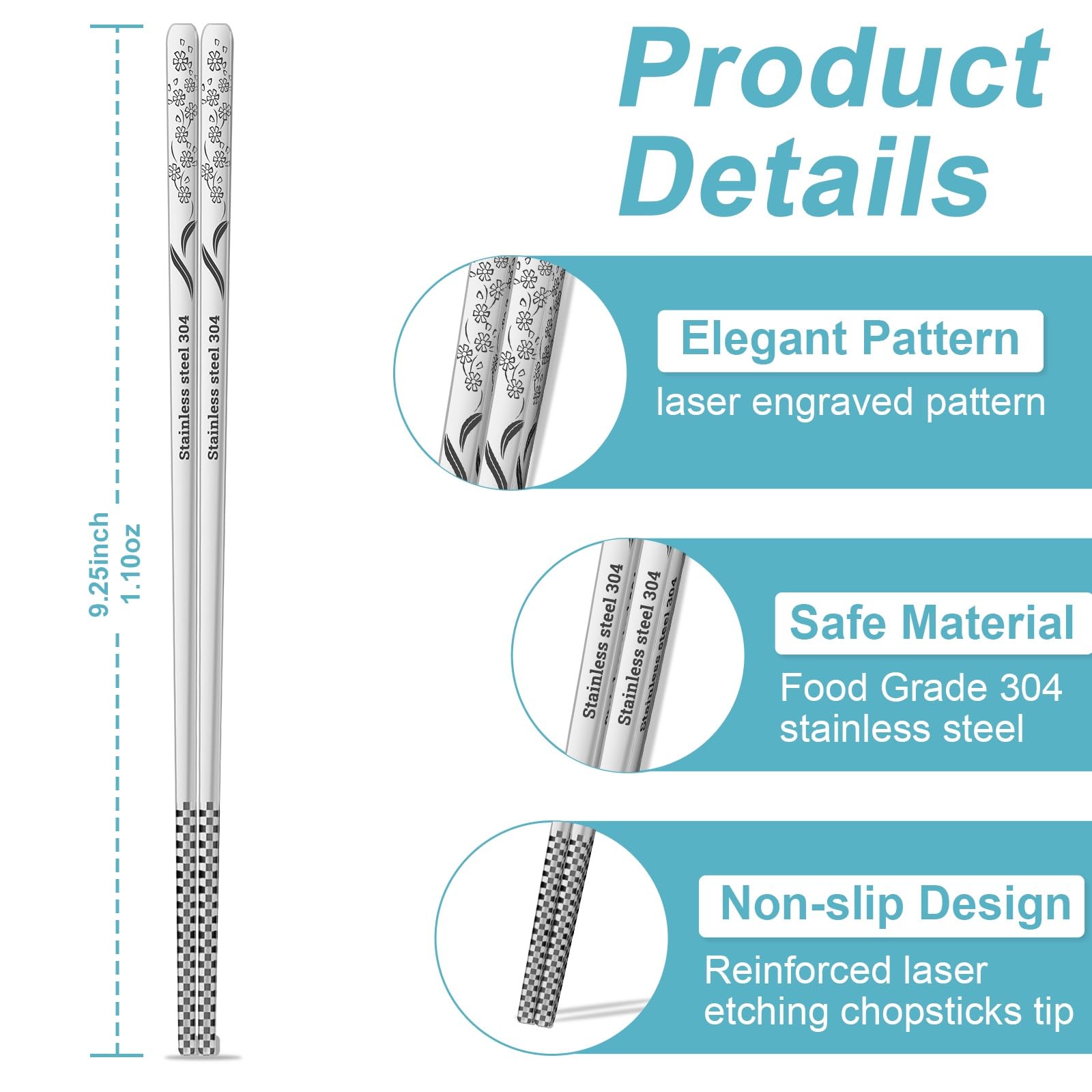 Dishwasher safe stainless steel chopsticks