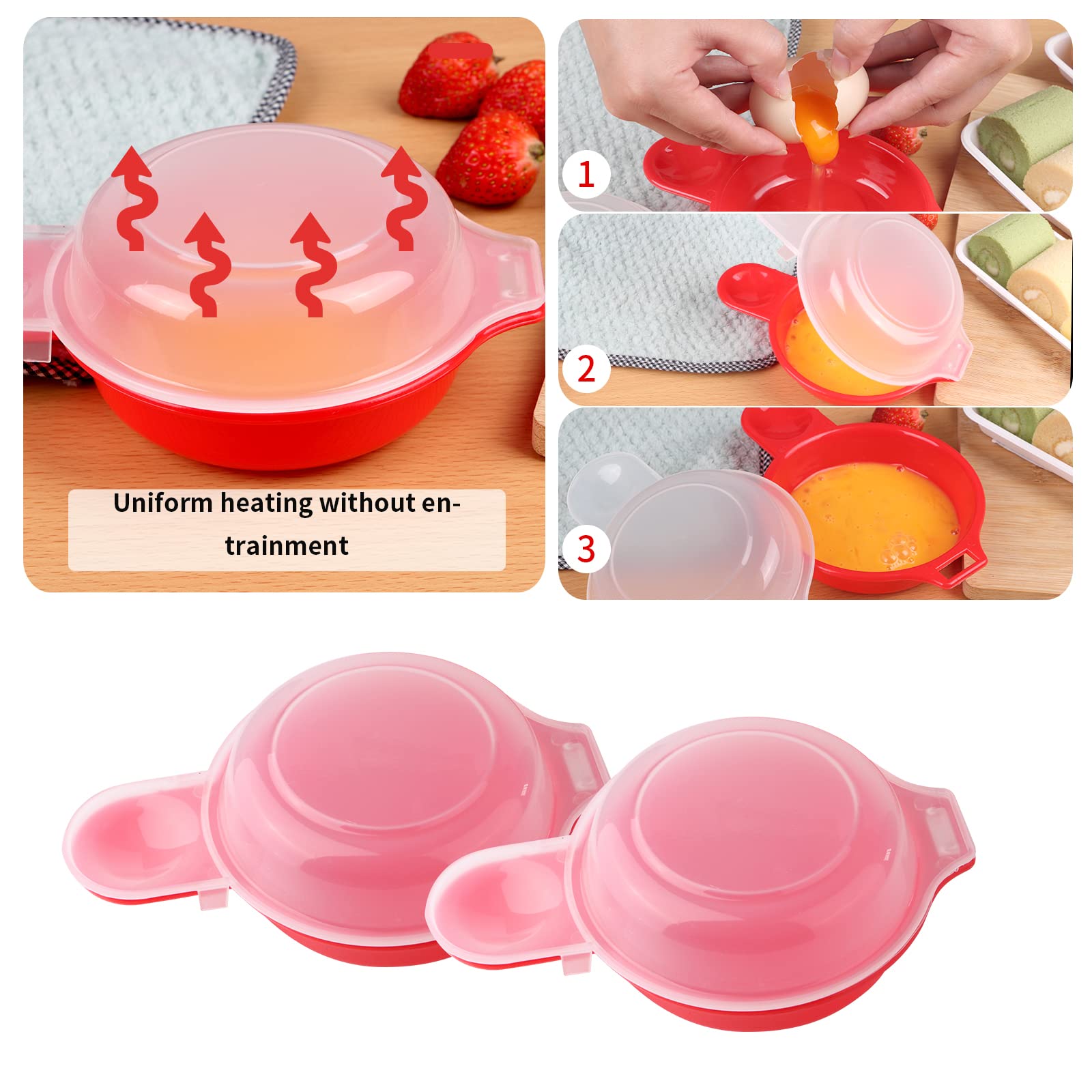 Compact red and clear egg cooker for kitchen