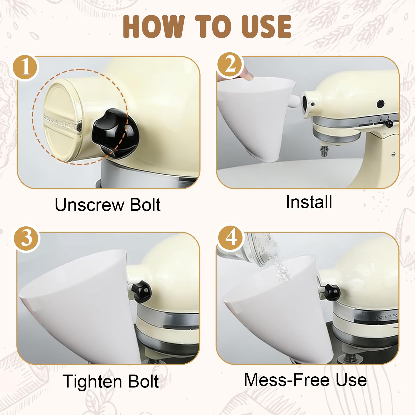 Compact lightweight funnel stored beside mixer attachments