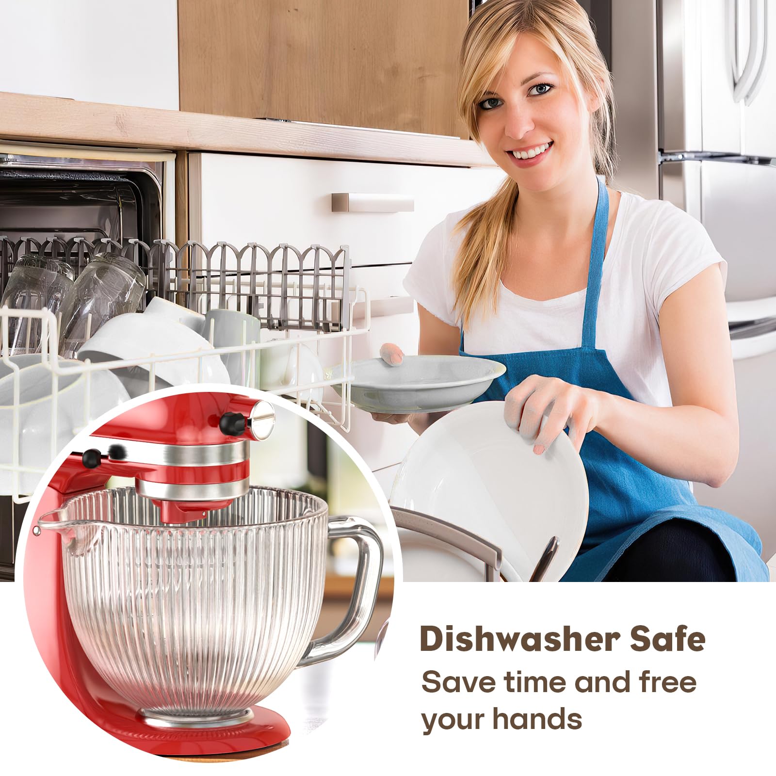 Dishwasher safe glass bowl for KitchenAid mixer