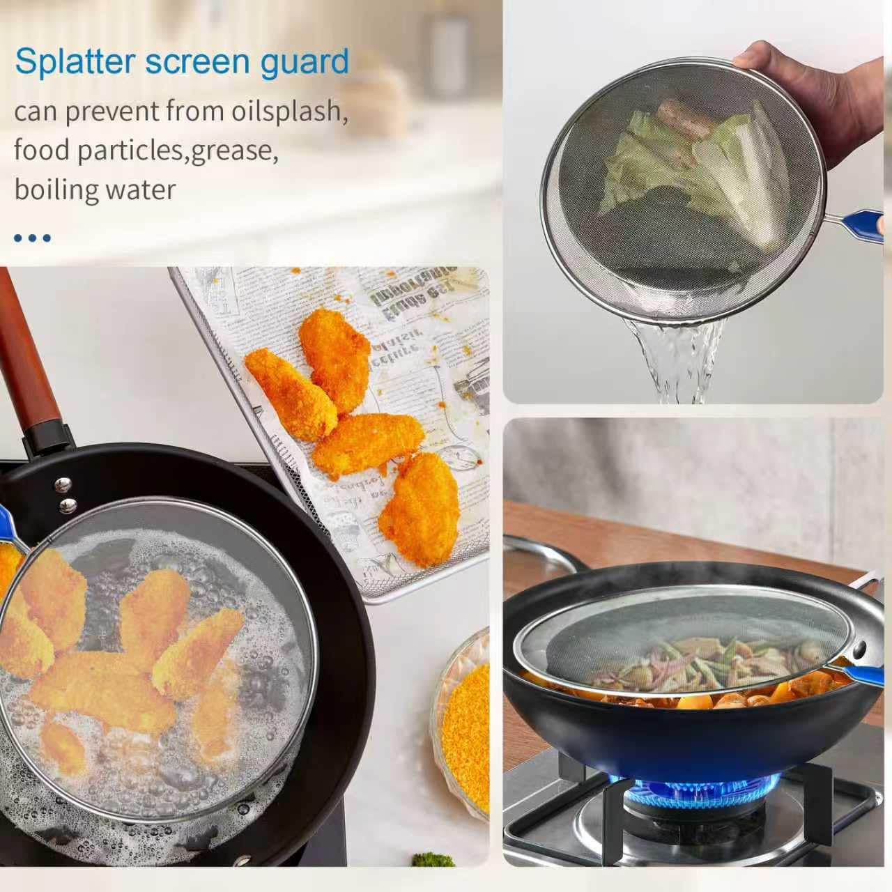 multipurpose kitchen splatter screen strainer and cooling rack