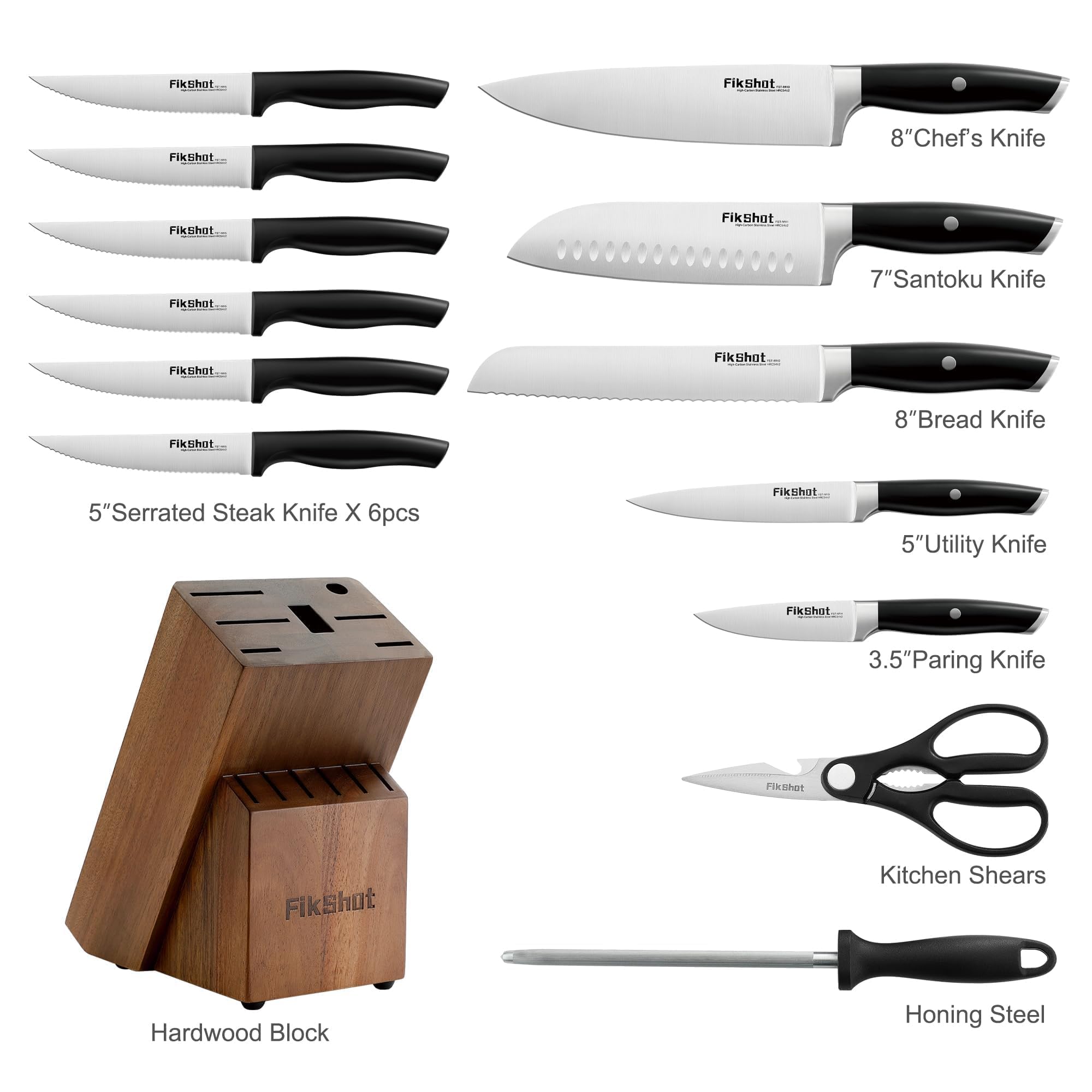 six 5 inch steak knives from Fikshot set