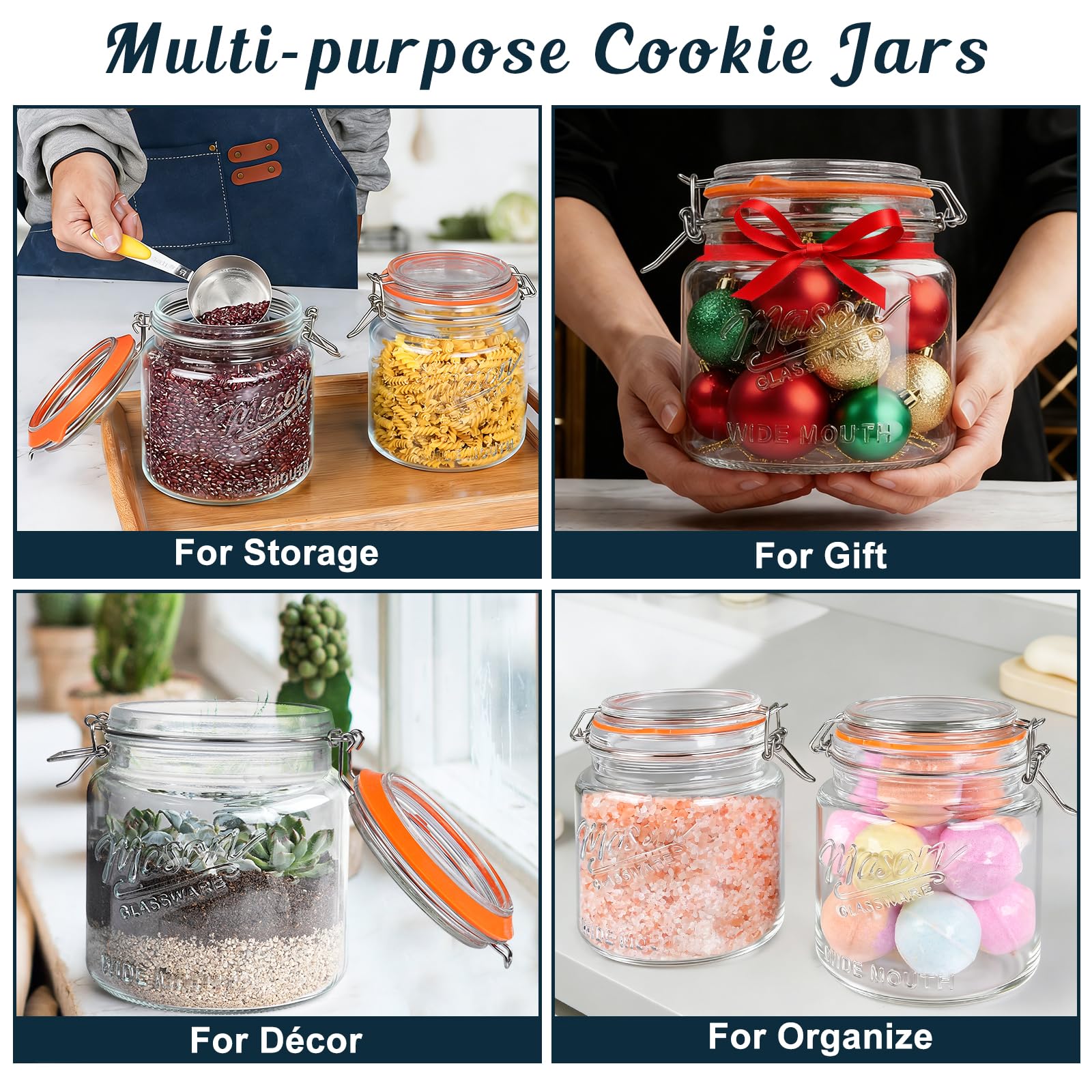 Thick durable glass mason jar for kitchen storage