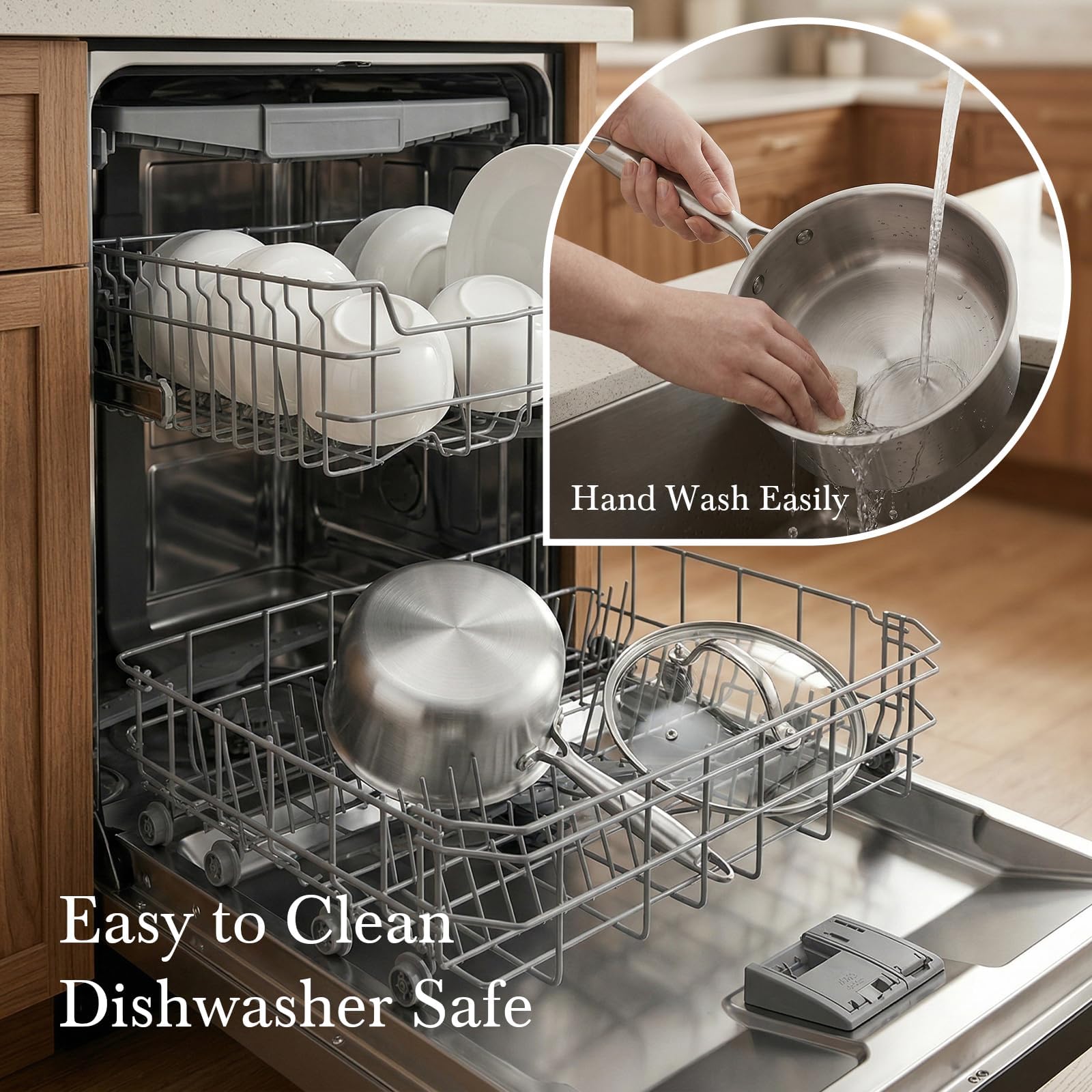 Dishwasher safe mirror-polished exterior of pot