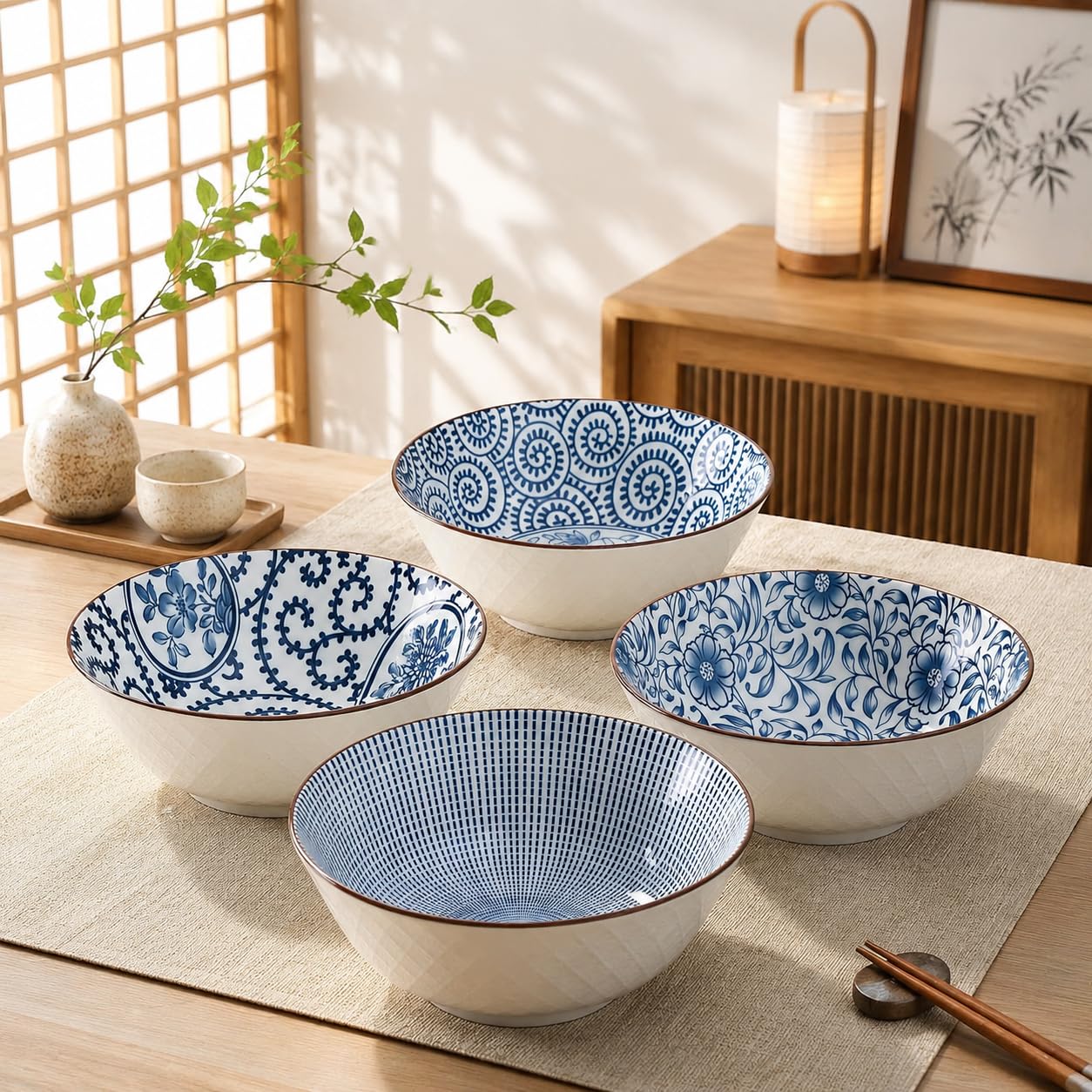 Set of four ramen bowls for family meals