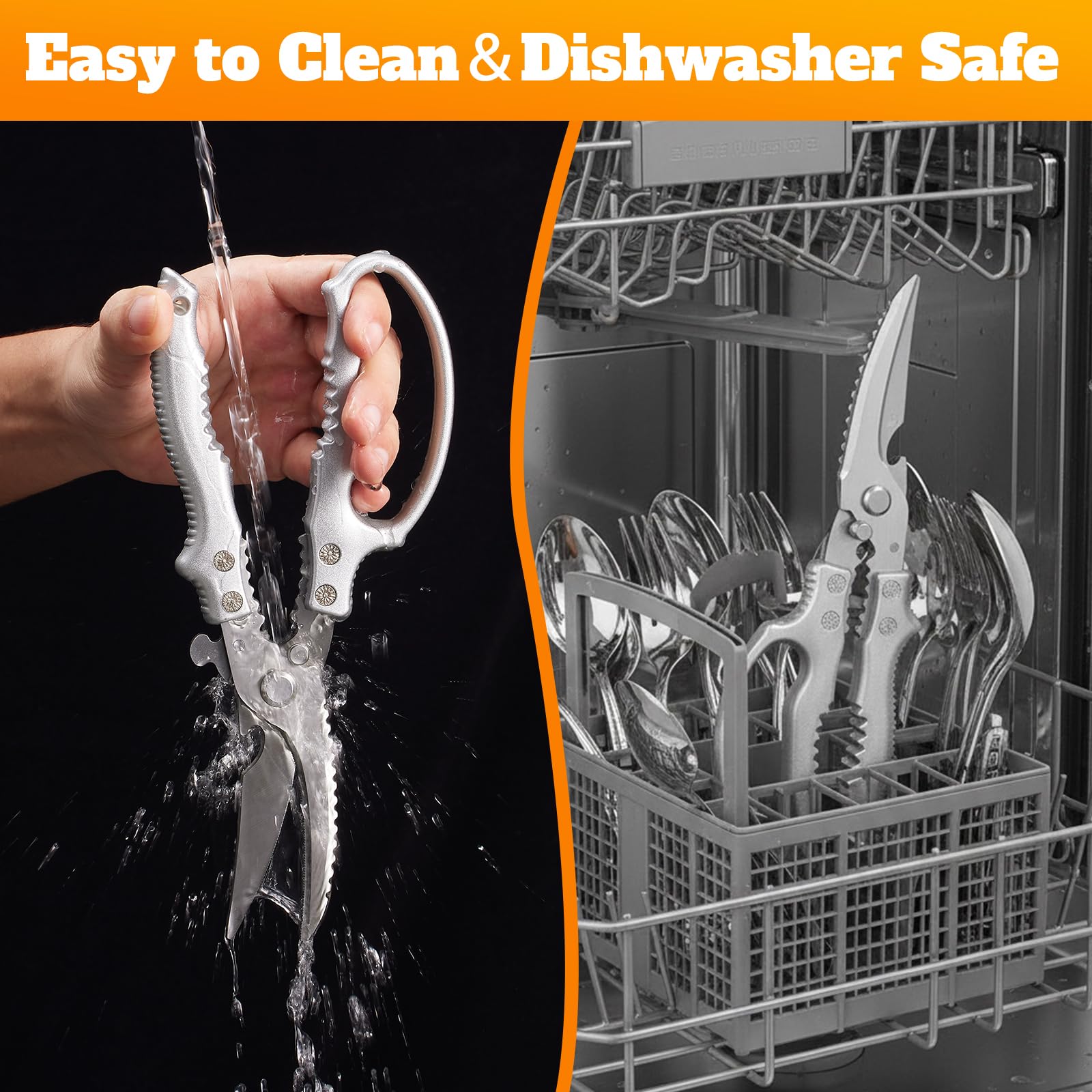 Dishwasher safe rust-resistant stainless steel scissors for kitchen use