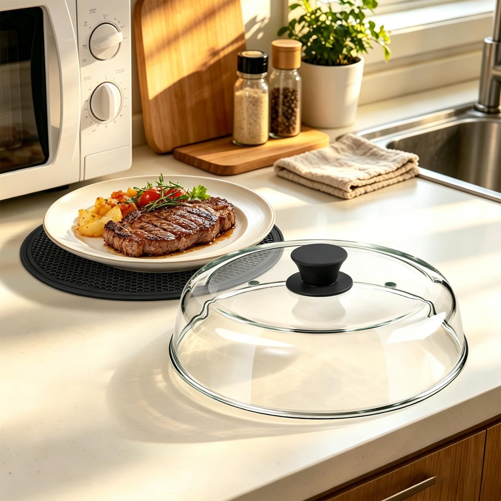 protects microwave surface from splatter and odors