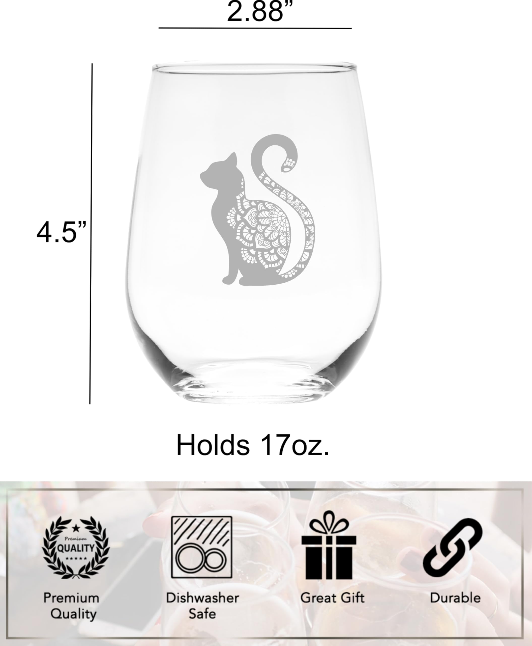 clear glass cat lover gift stemless wine glass